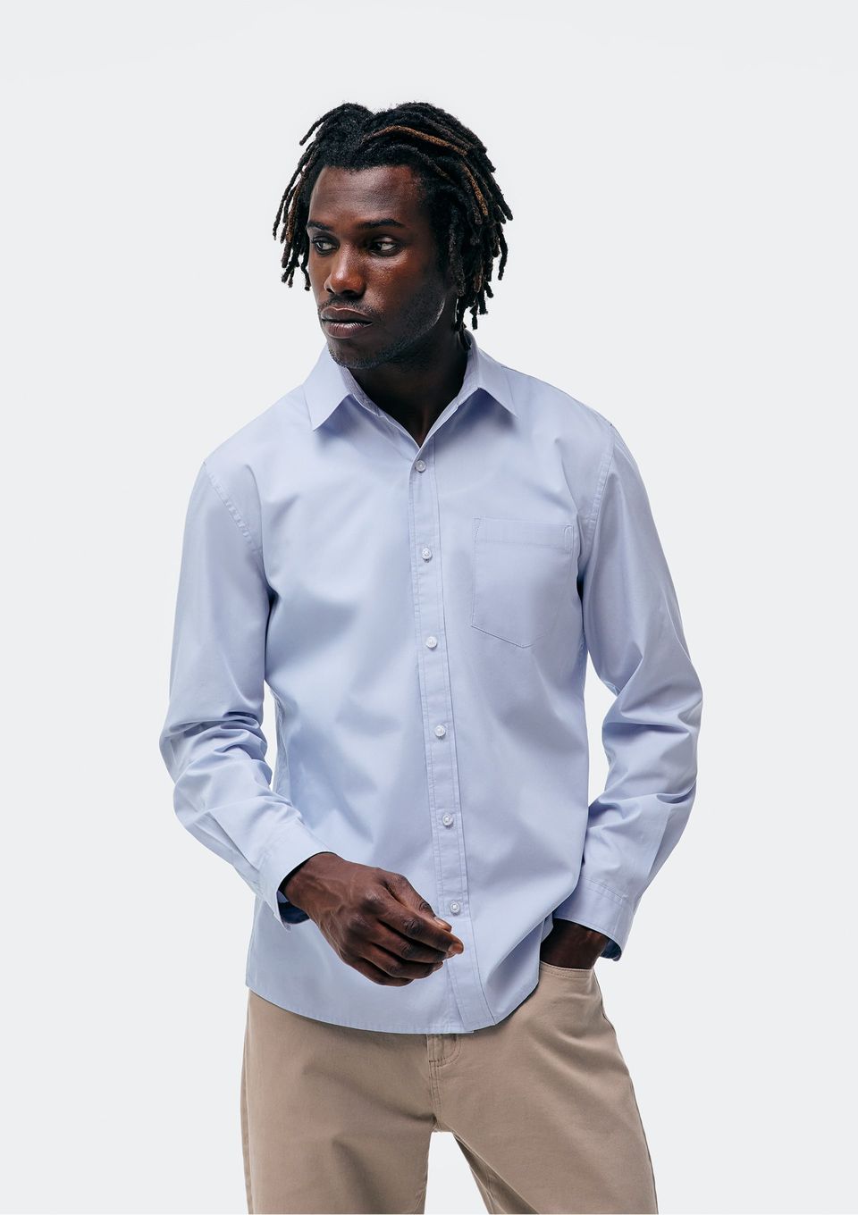 Camisa Básica Masculina Manga Longa Slim - Azul