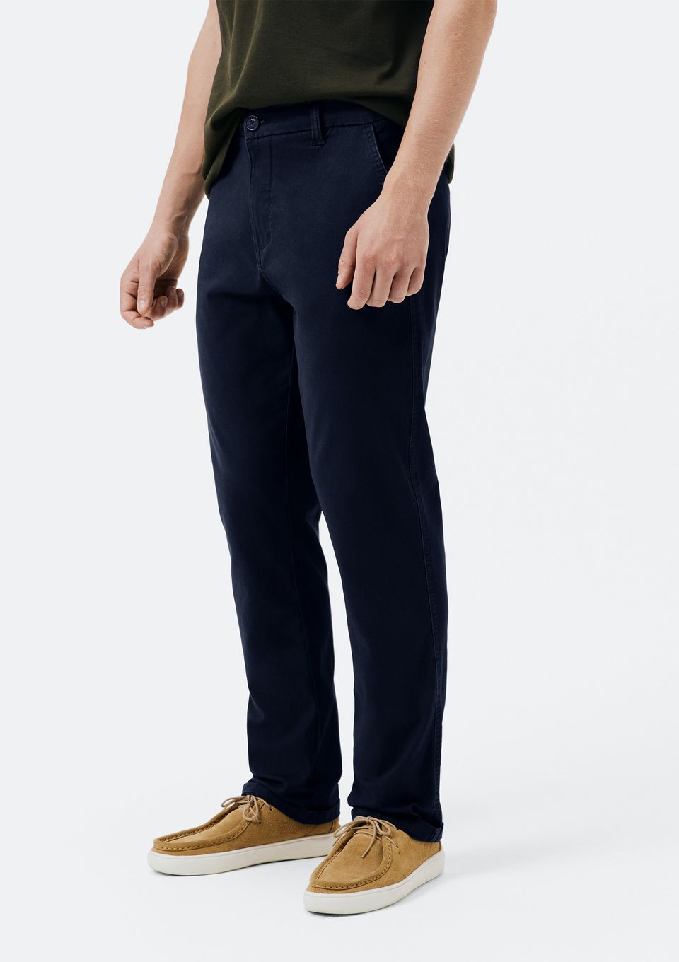 Calça Básica Masculina Chino Slim em Sarja com Elastano - Azul