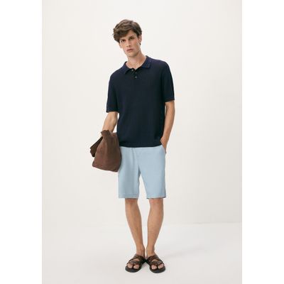 Bermuda Básica Masculina Chino Em Linho - Azul