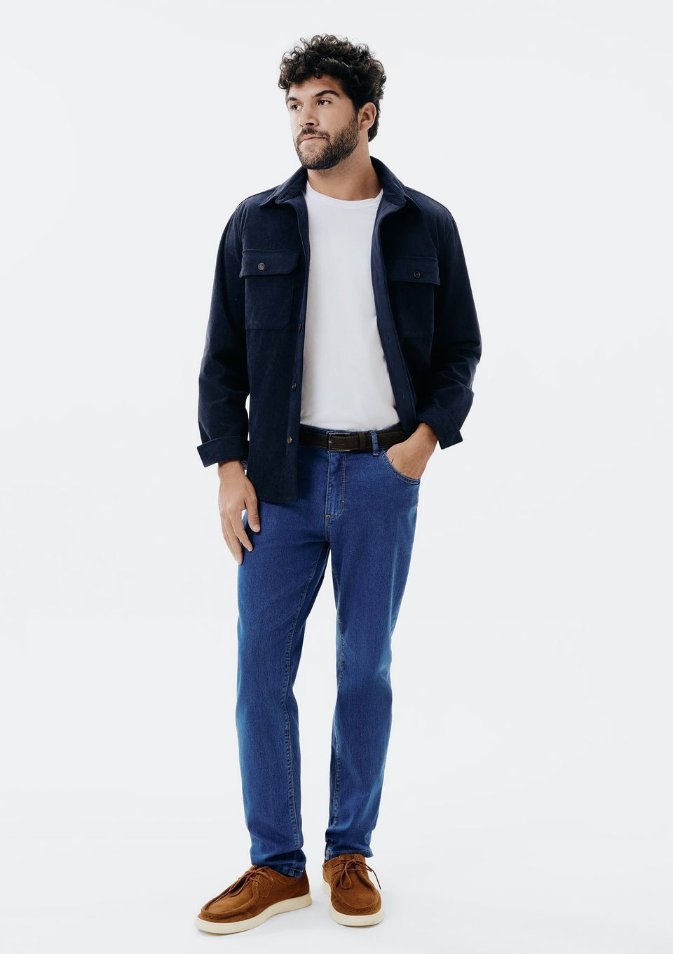 Calça Jeans Básica Masculina Slim com Elastano - Azul