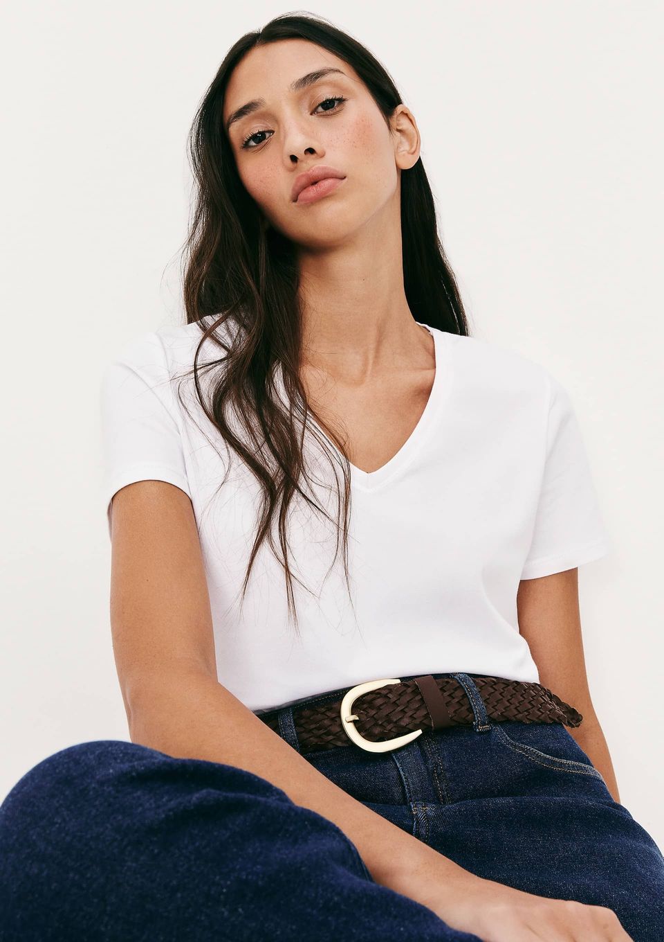 Blusa Básica Feminina Slim Decote V - Branco