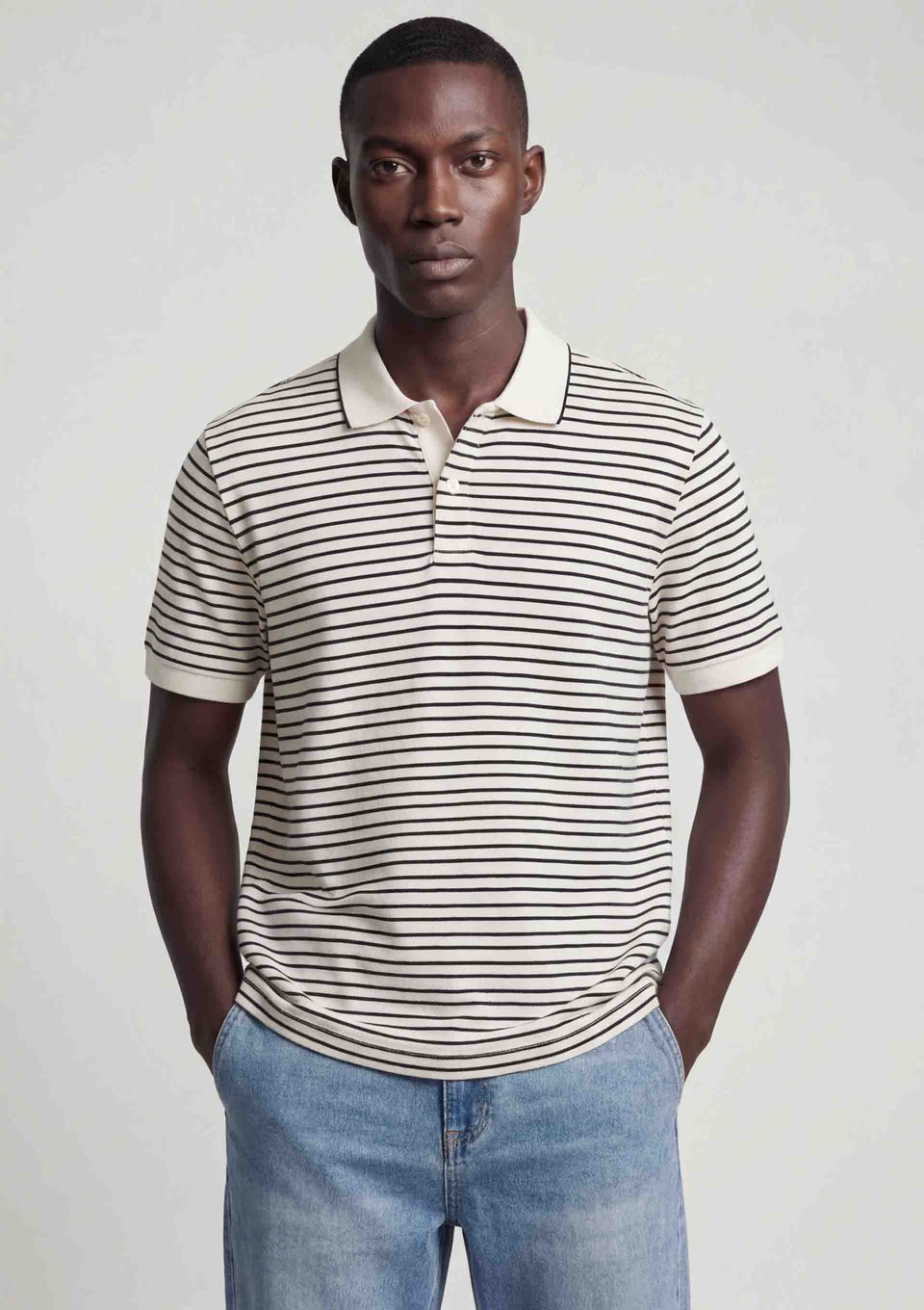 Camisa Polo Masculina Piquet Listrada - Off White