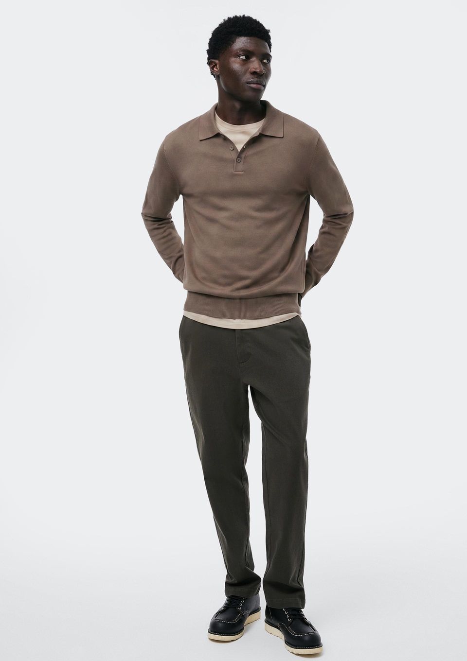 Polo Masculina em Tricô Fio Tinto - Marrom
