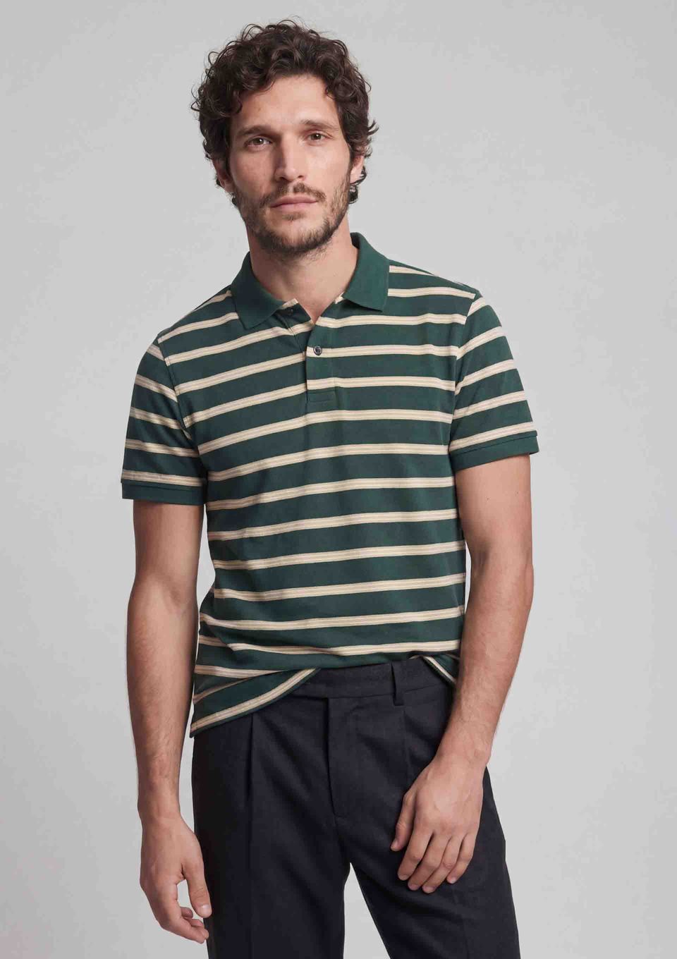 Camisa Polo Masculina Manga Curta Fio Tinto - Verde