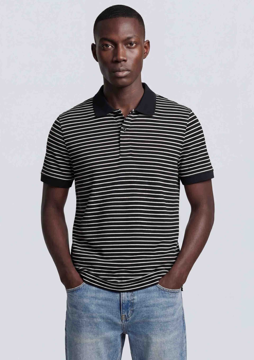 Camisa Polo Masculina Piquet Listrada - Preto