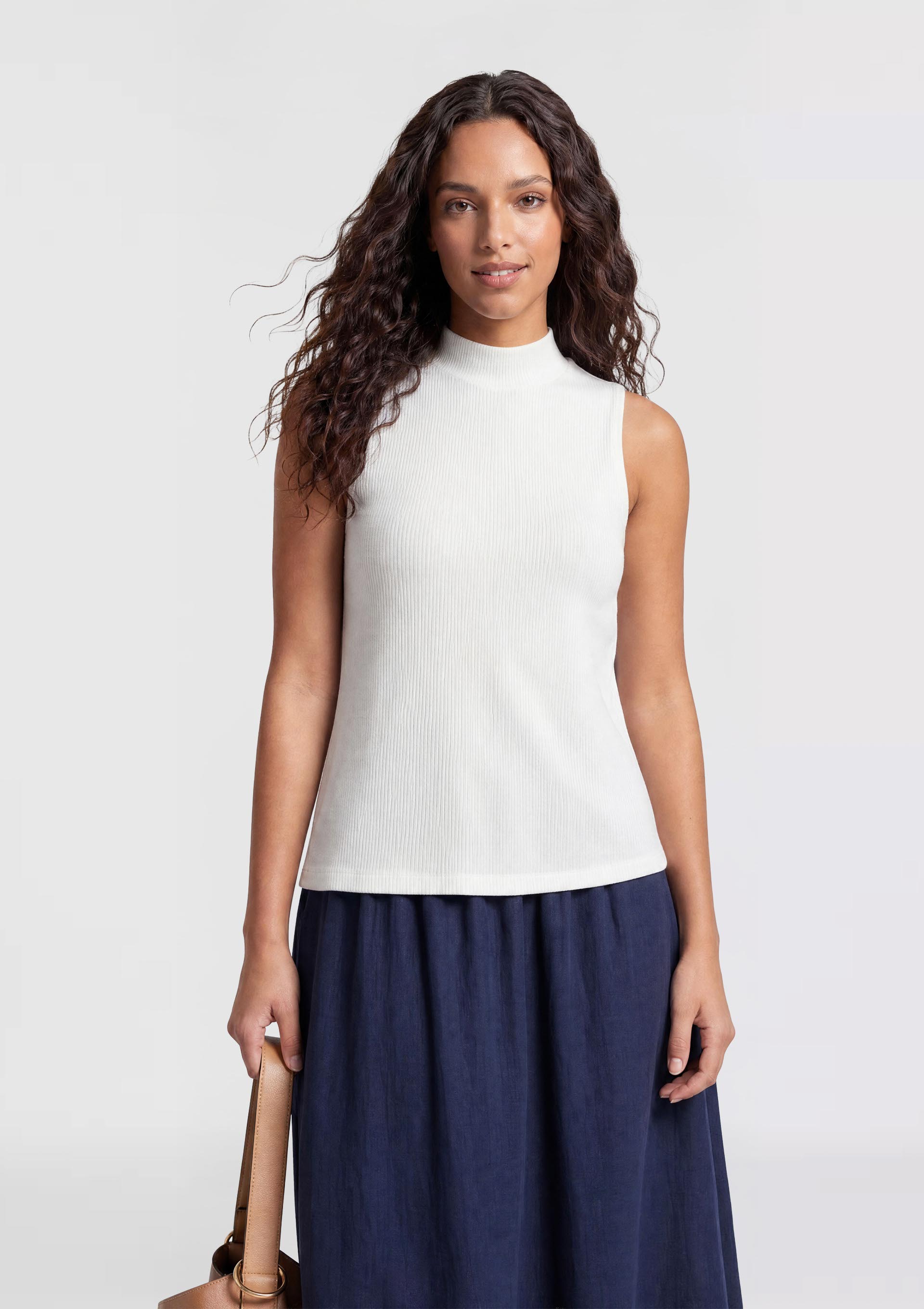 Regata Feminina Gola Alta Canelada - Branco