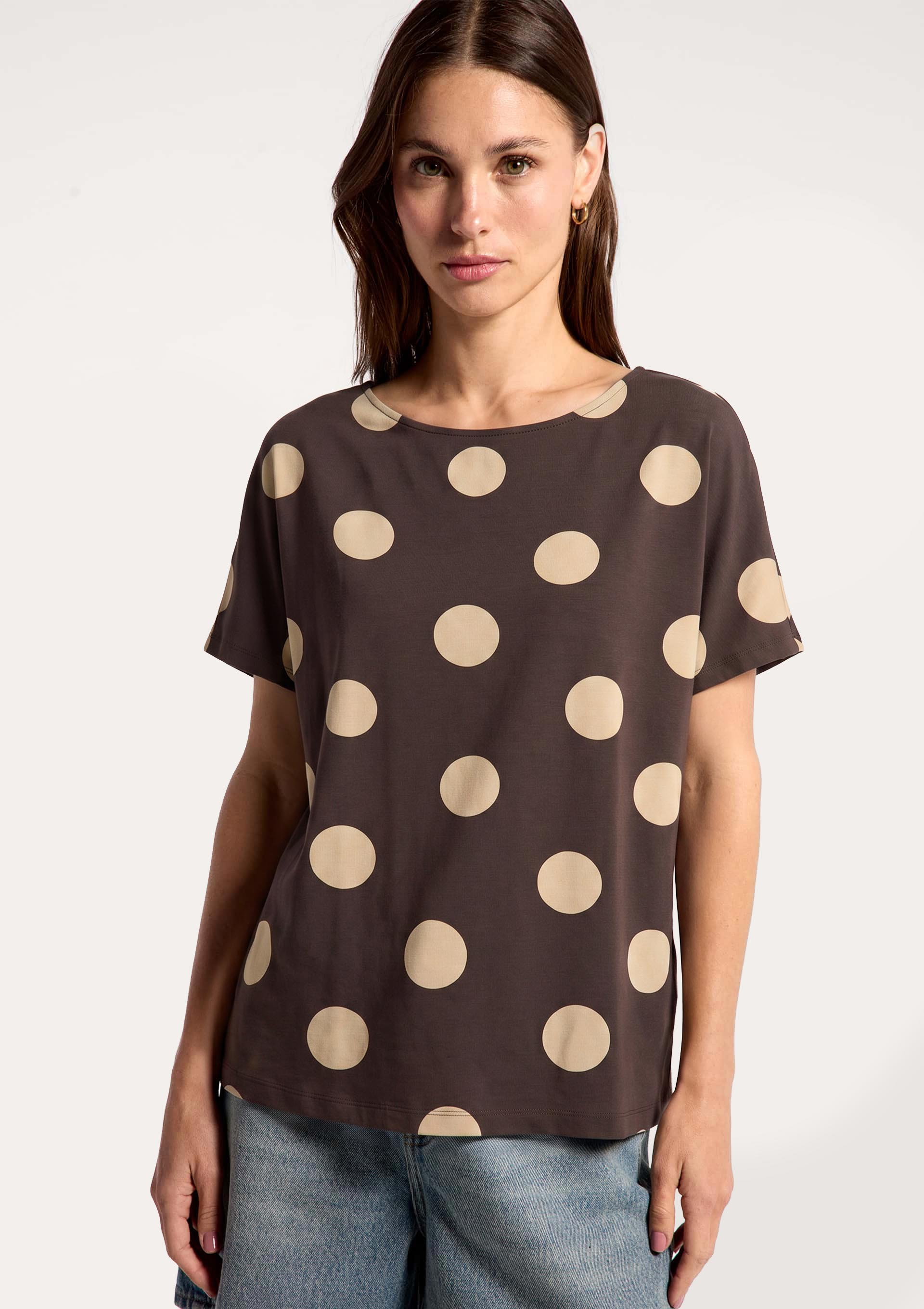 Blusa Feminina Manga Curta Estampada - Marrom