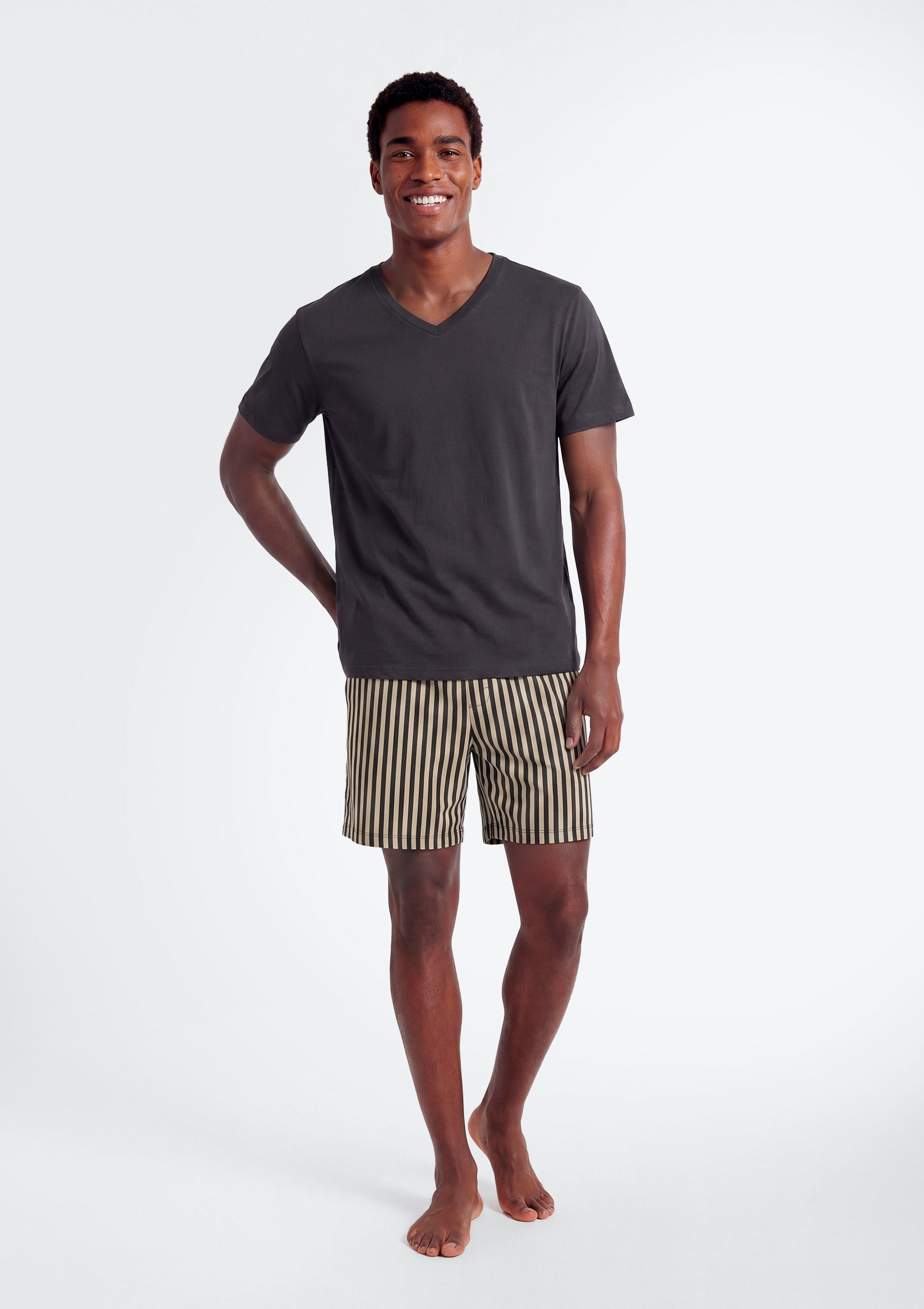 Pijama Curto Masculino Com Samba Canção - Cinza