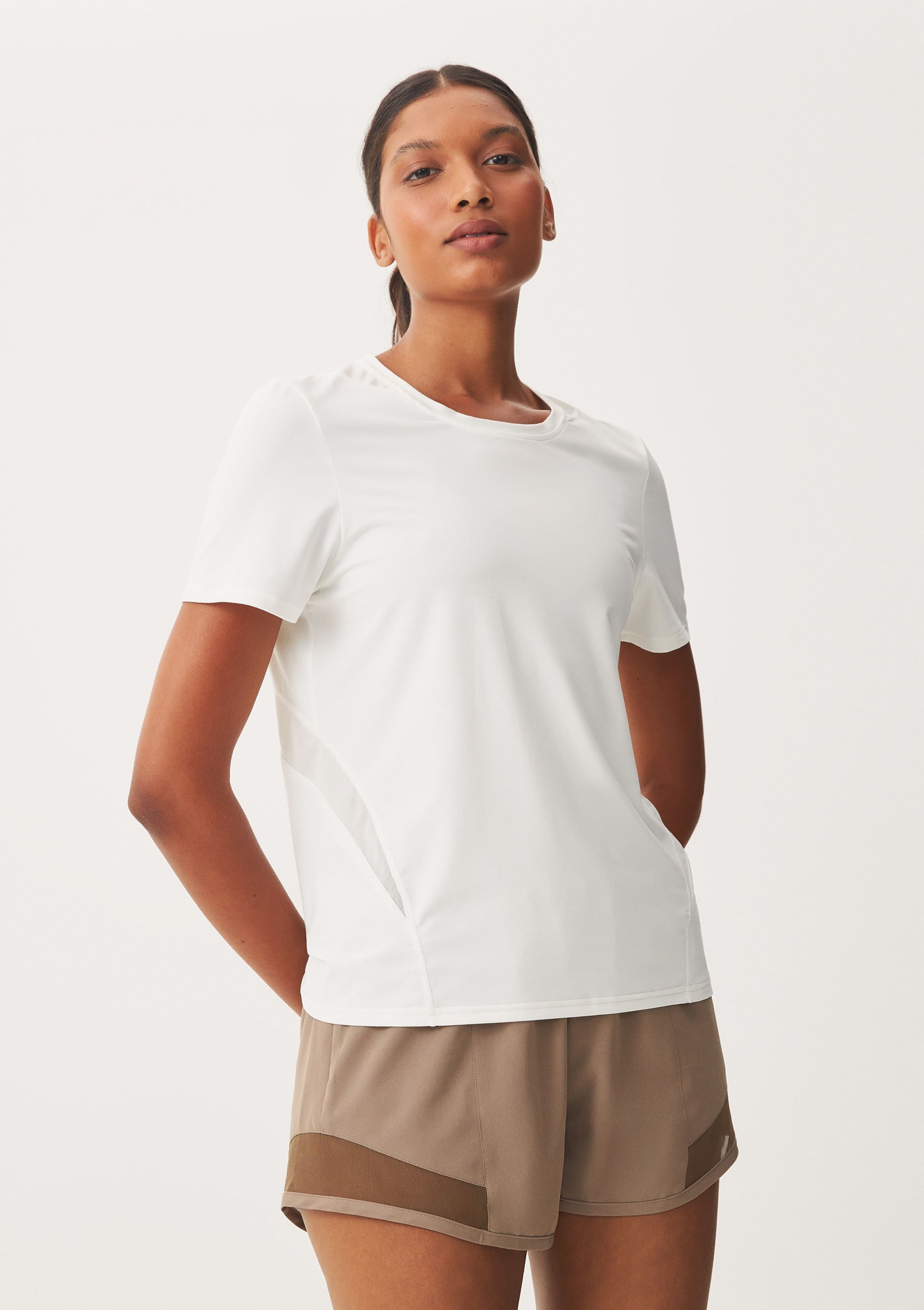 Camiseta Esportiva Feminina Básica Com Tule - Off white