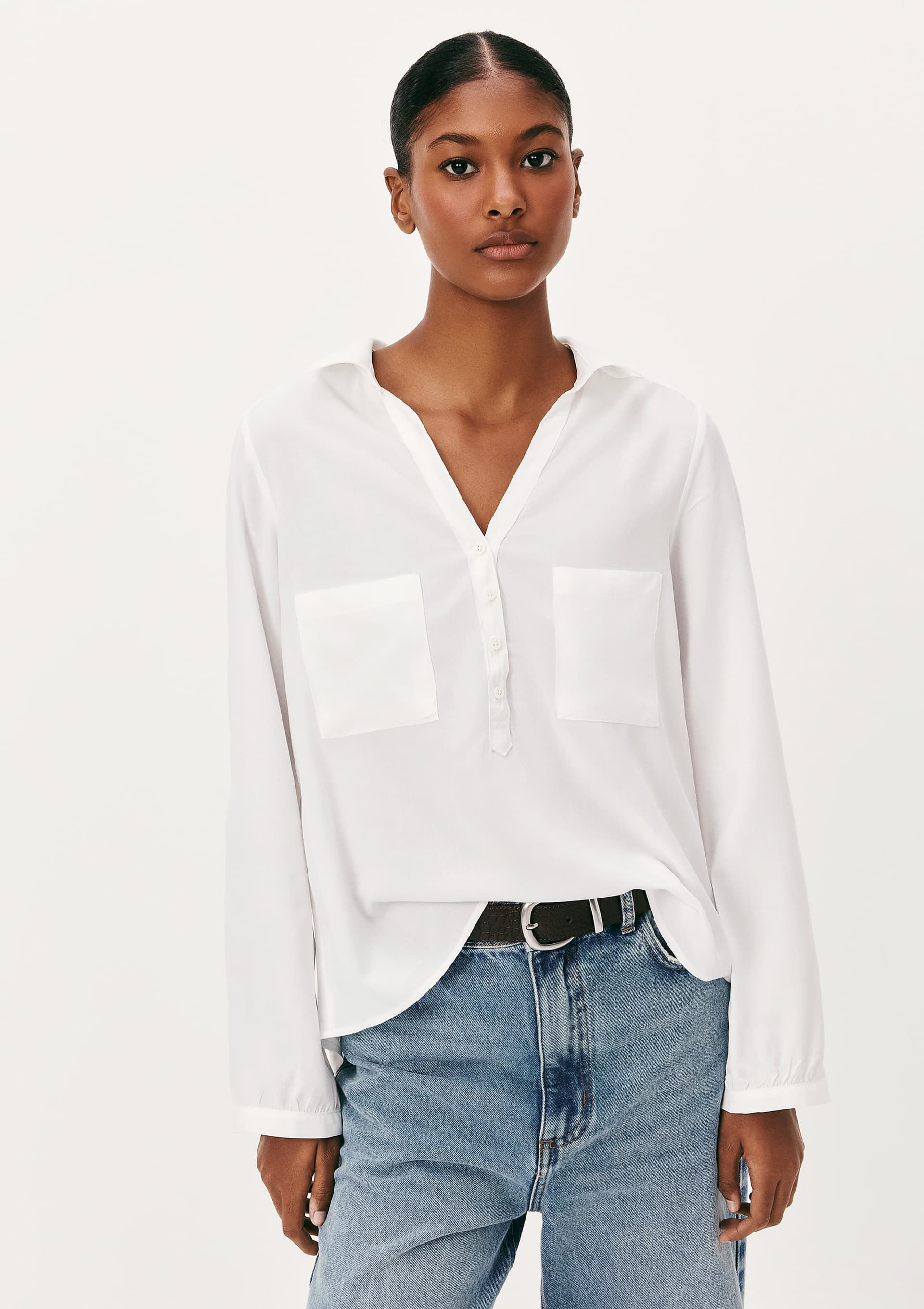 Camisa Básica Feminina Manga Longa Em Viscose - Off white