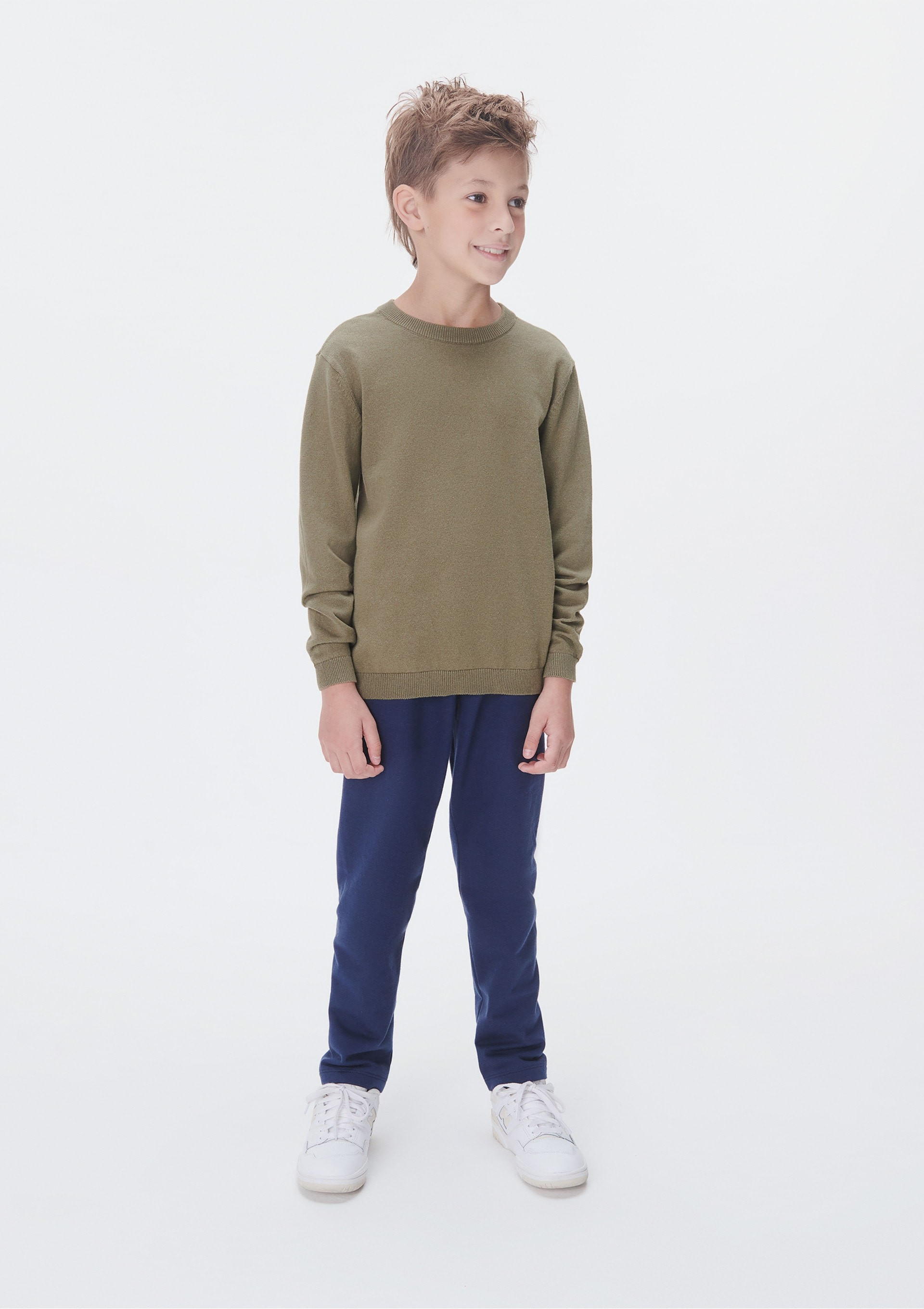 Calça Básica Infantil Menino Em Moletom Tam 1 a 16 - Azul