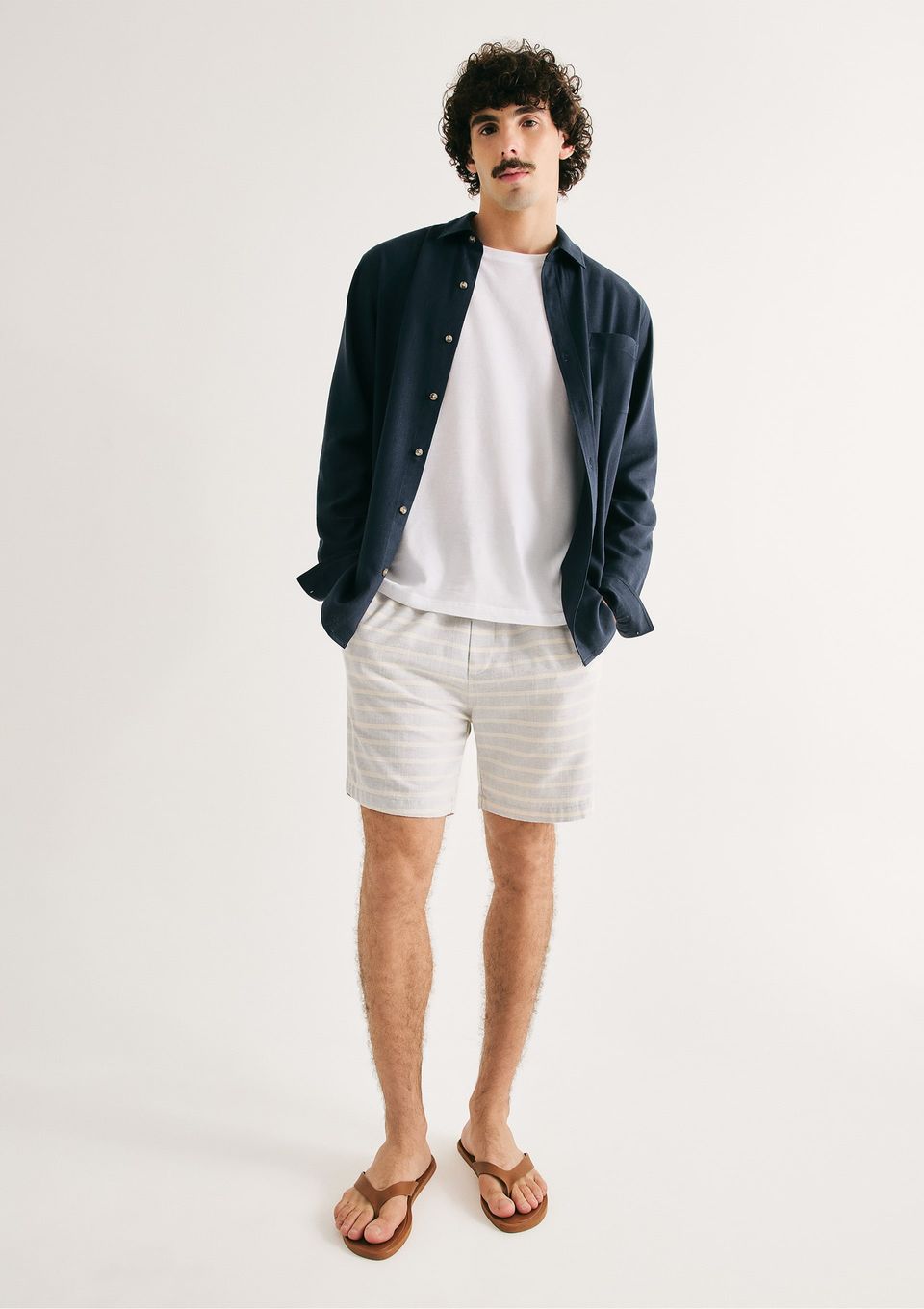 Bermuda Masculina Jogger Rústica Listrada - Azul