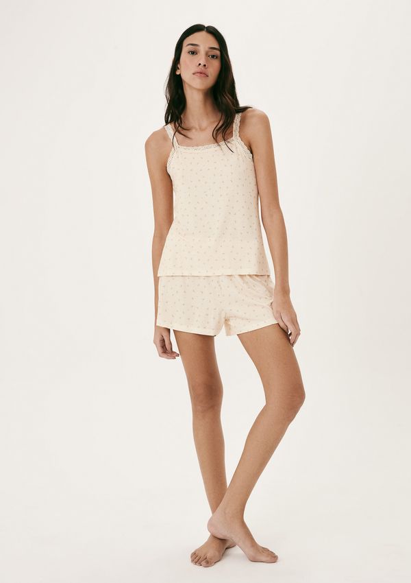 Pijama Curto Feminino Estampado - Creme M