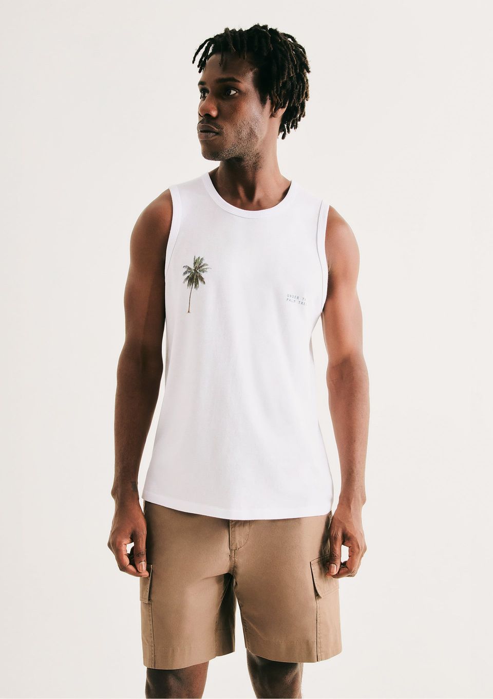 Regata Básica Masculina Regular com Estampa - Branco