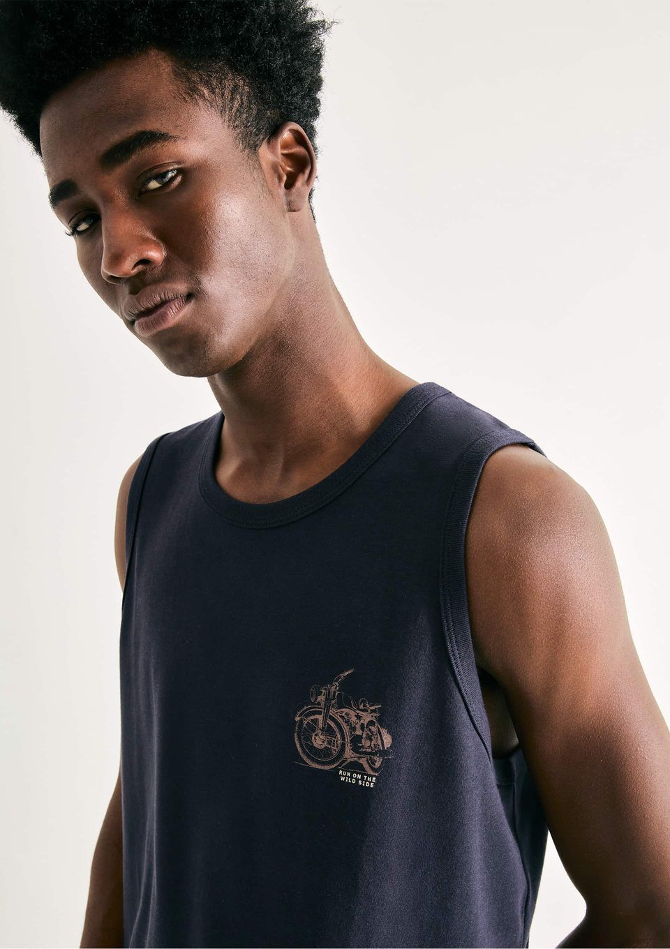 Regata Básica Masculina Regular com Estampa - Azul