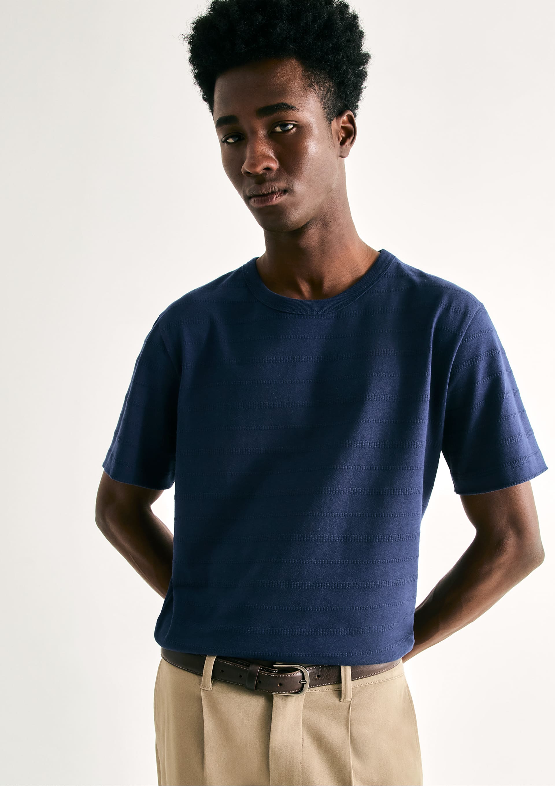 Camiseta Masculina Manga Curta Em Malha Texturizada - Azul