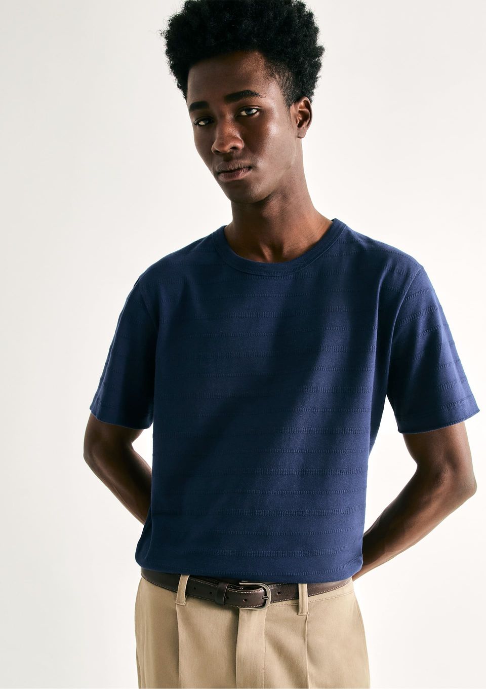 Camiseta Masculina Manga Curta em Malha Texturizada - Azul