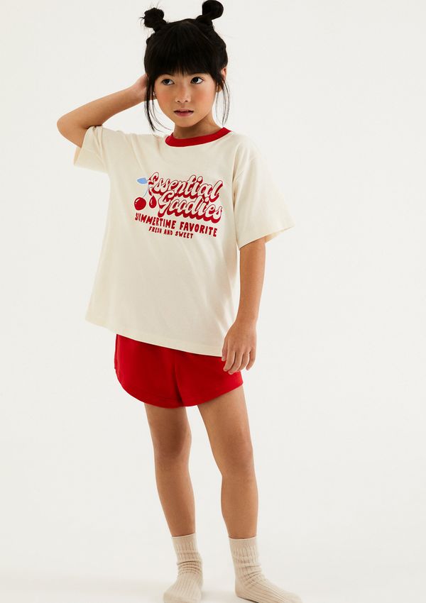 Pijama Infantil Menina Curto Com Estampa - Creme 016