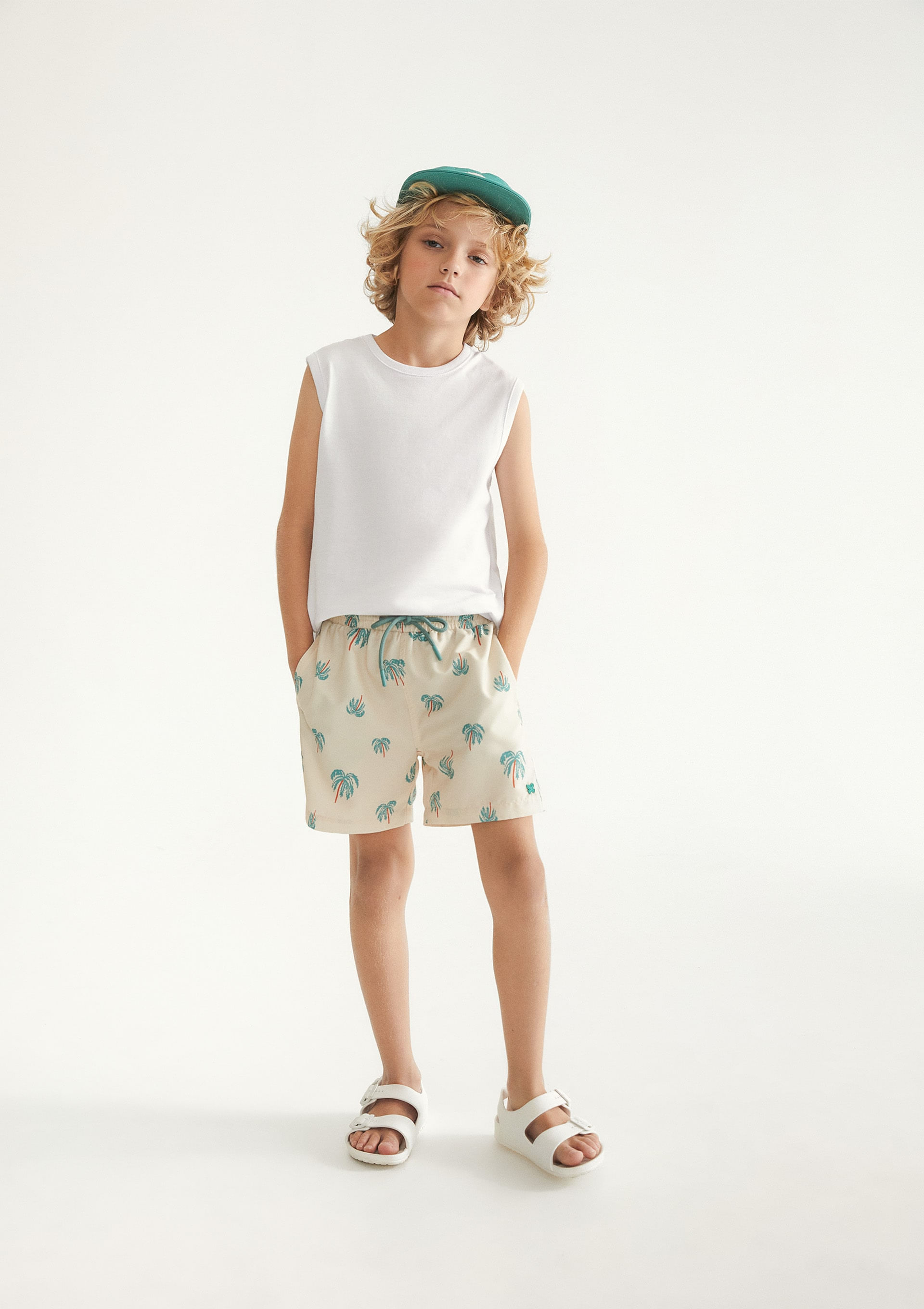 Shorts Infantil Menino Estampado - Creme