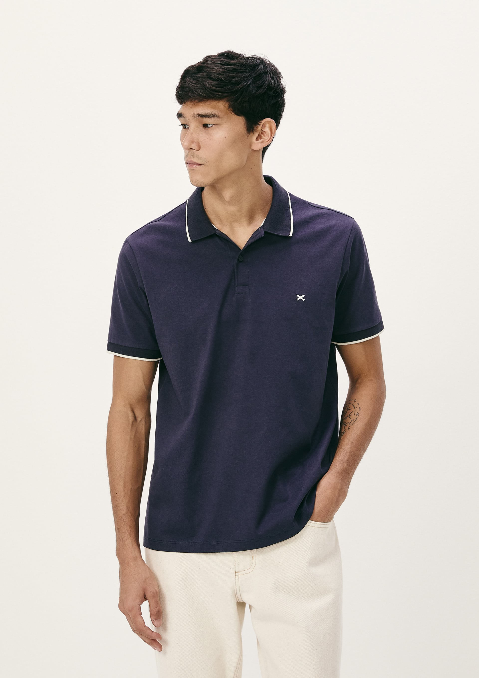 Camisa Polo Básica Masculina Super Cotton Com Bordado - Azul