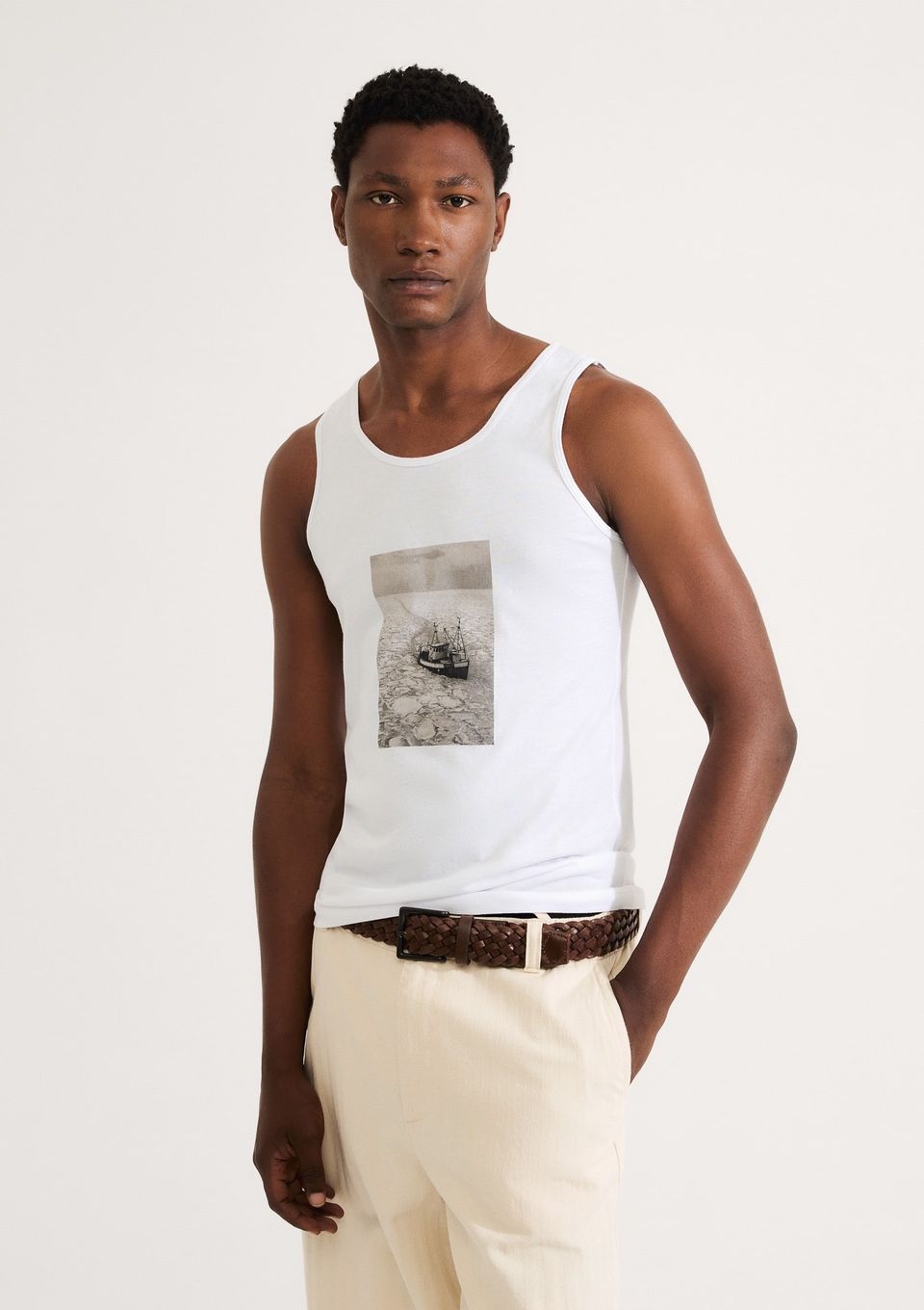 Regata Básica Masculina Slim em Malha - Branco