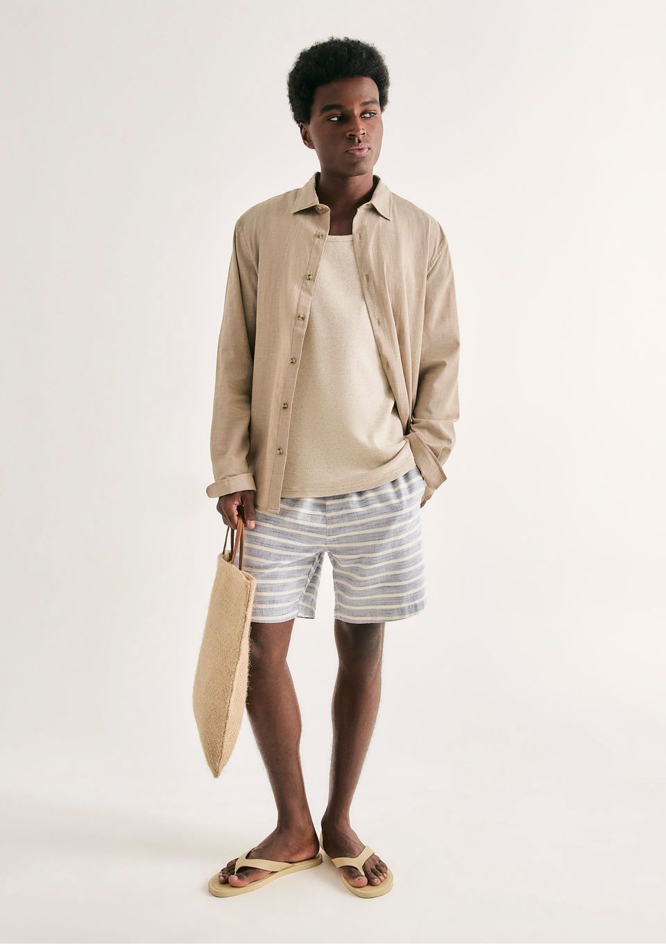 Bermuda Masculina Jogger Rústica Listrada - Azul