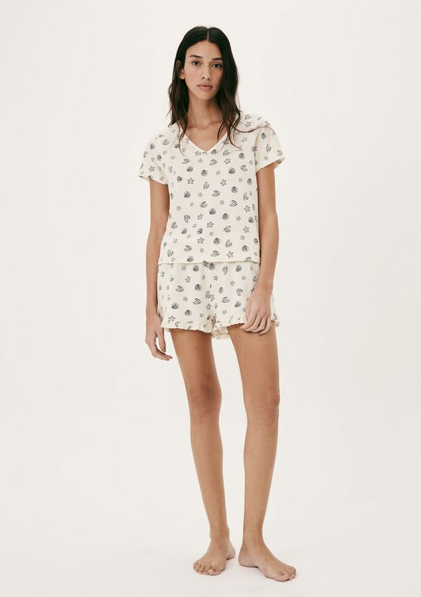 Pijama Curto Feminino Estampado Decote V - Creme XG