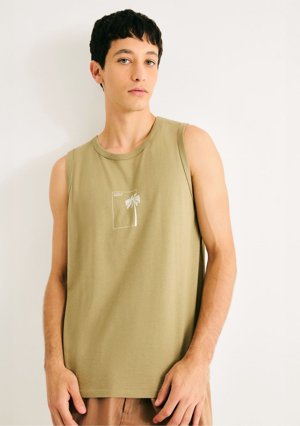 Regata Básica Masculina Regular com Estampa - Verde