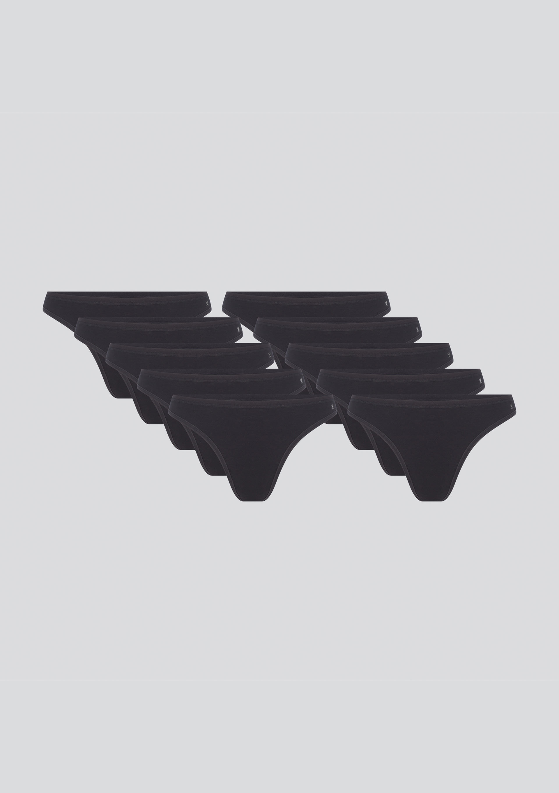 Kit 10 Calcinhas Básicas Fio Dental Em Algodão - Preto