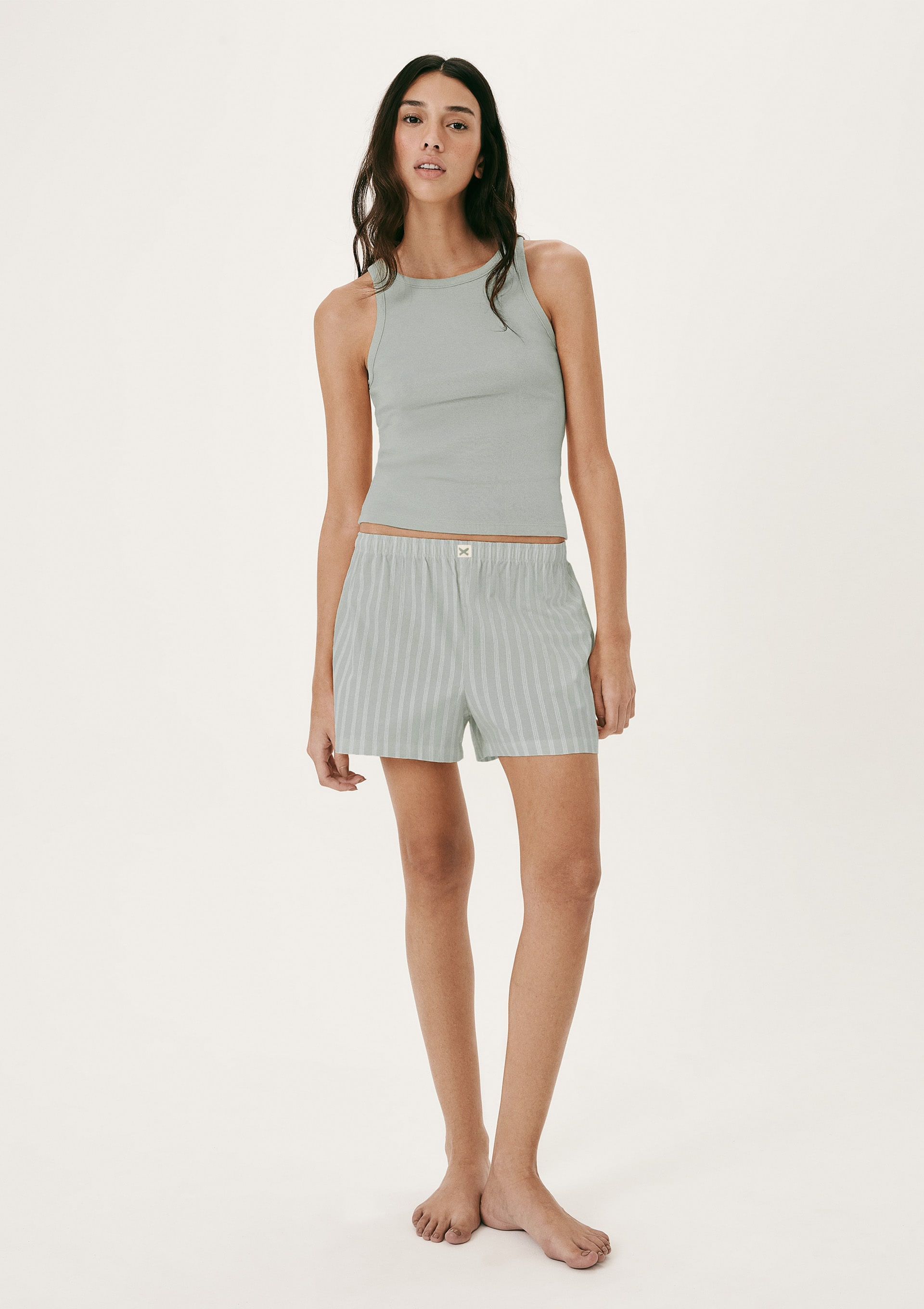 Pijama Curto Feminino Listrado - Azul