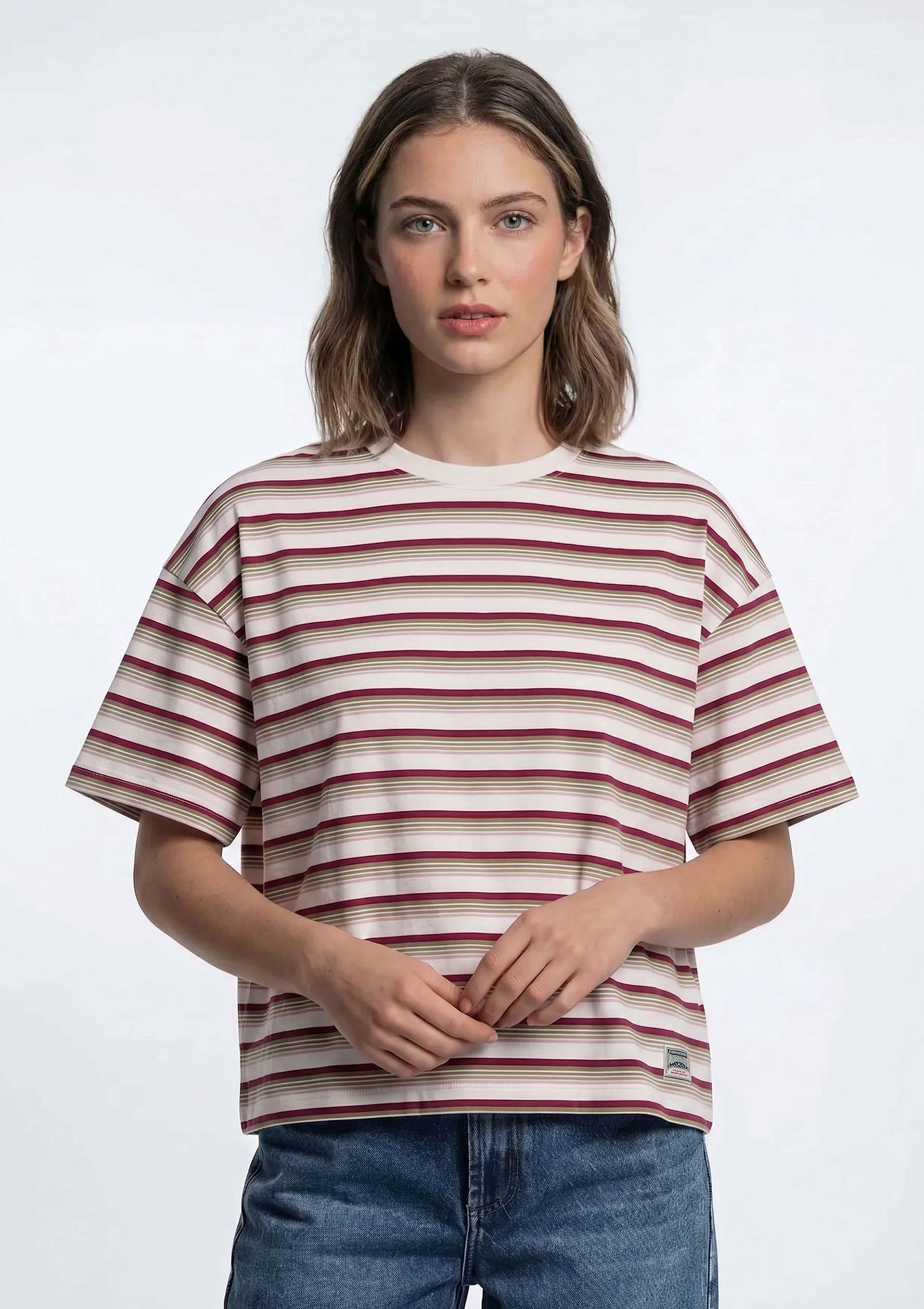 Camiseta Feminina Box Listrada - Off white