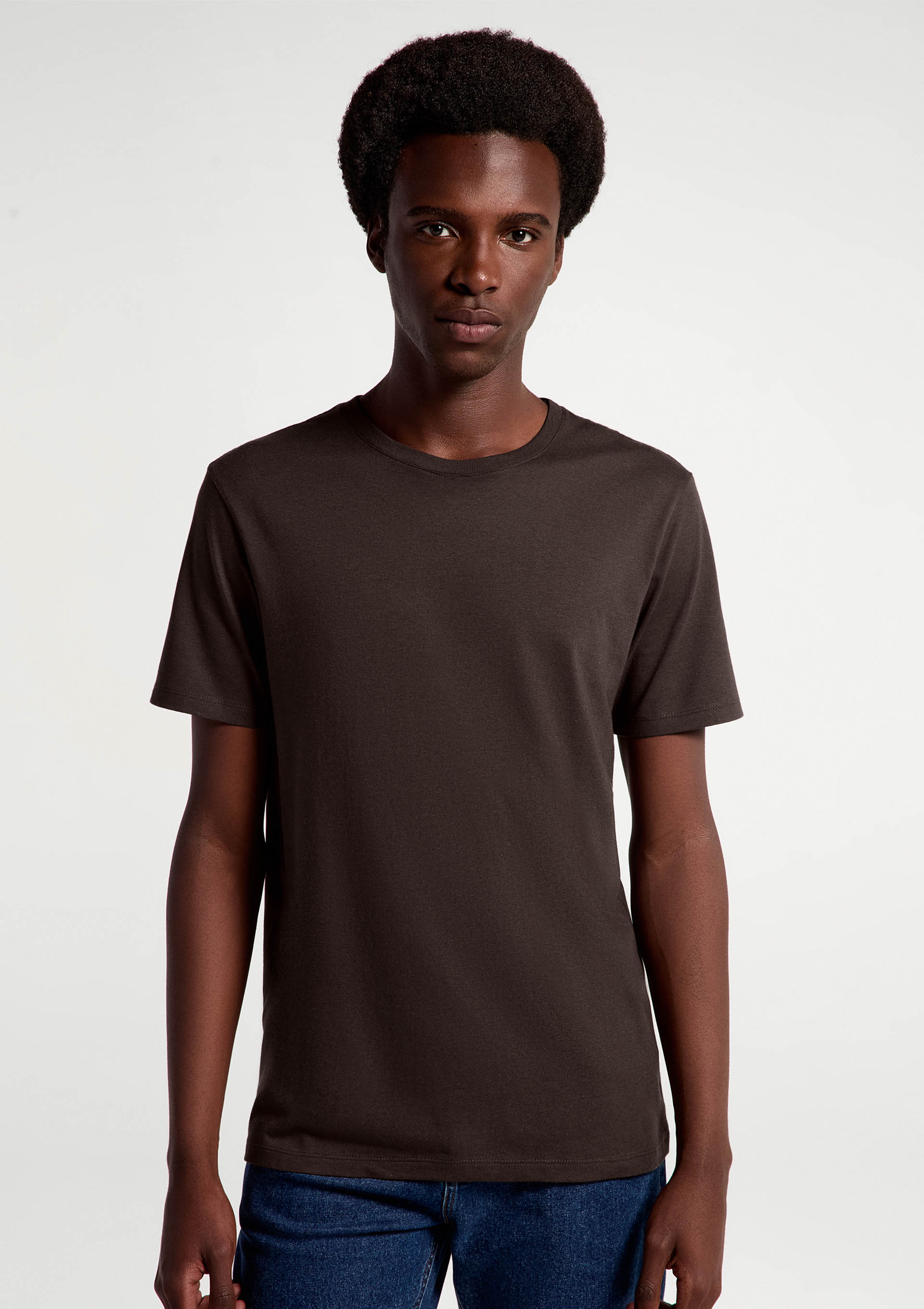 Camiseta Básica Masculina Manga Curta Em Malha H+ - Marrom