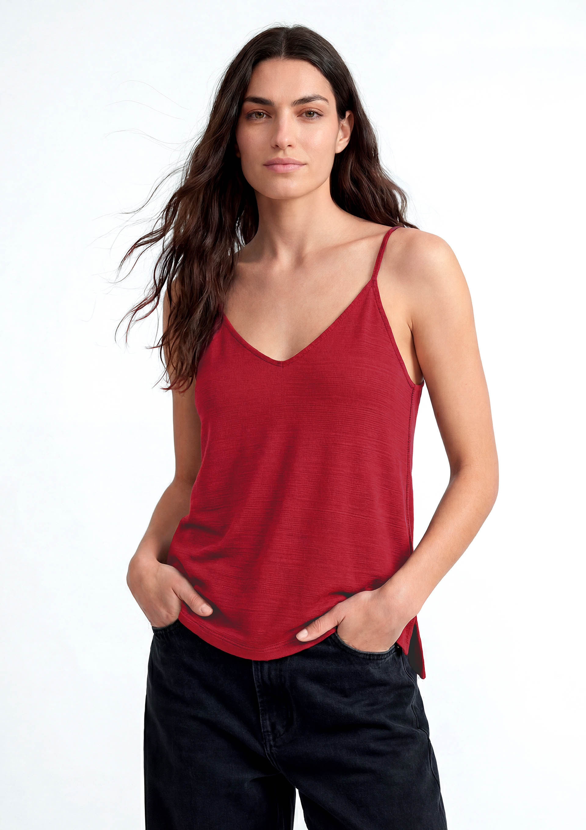 Regata Feminina Alças Finas Com Elastano - Vermelho