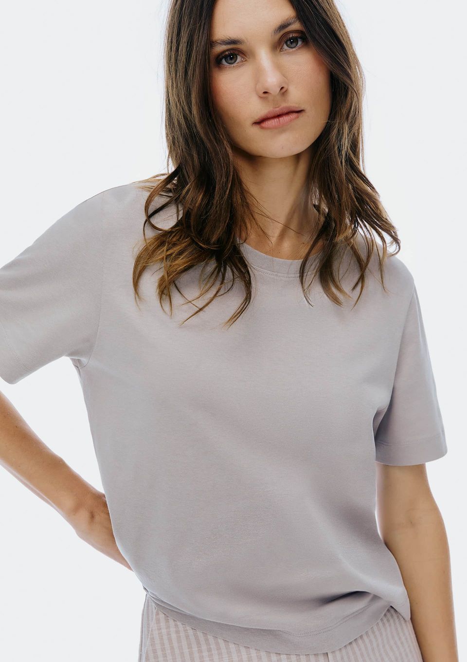 Blusa Feminina Manga Curta - Cinza
