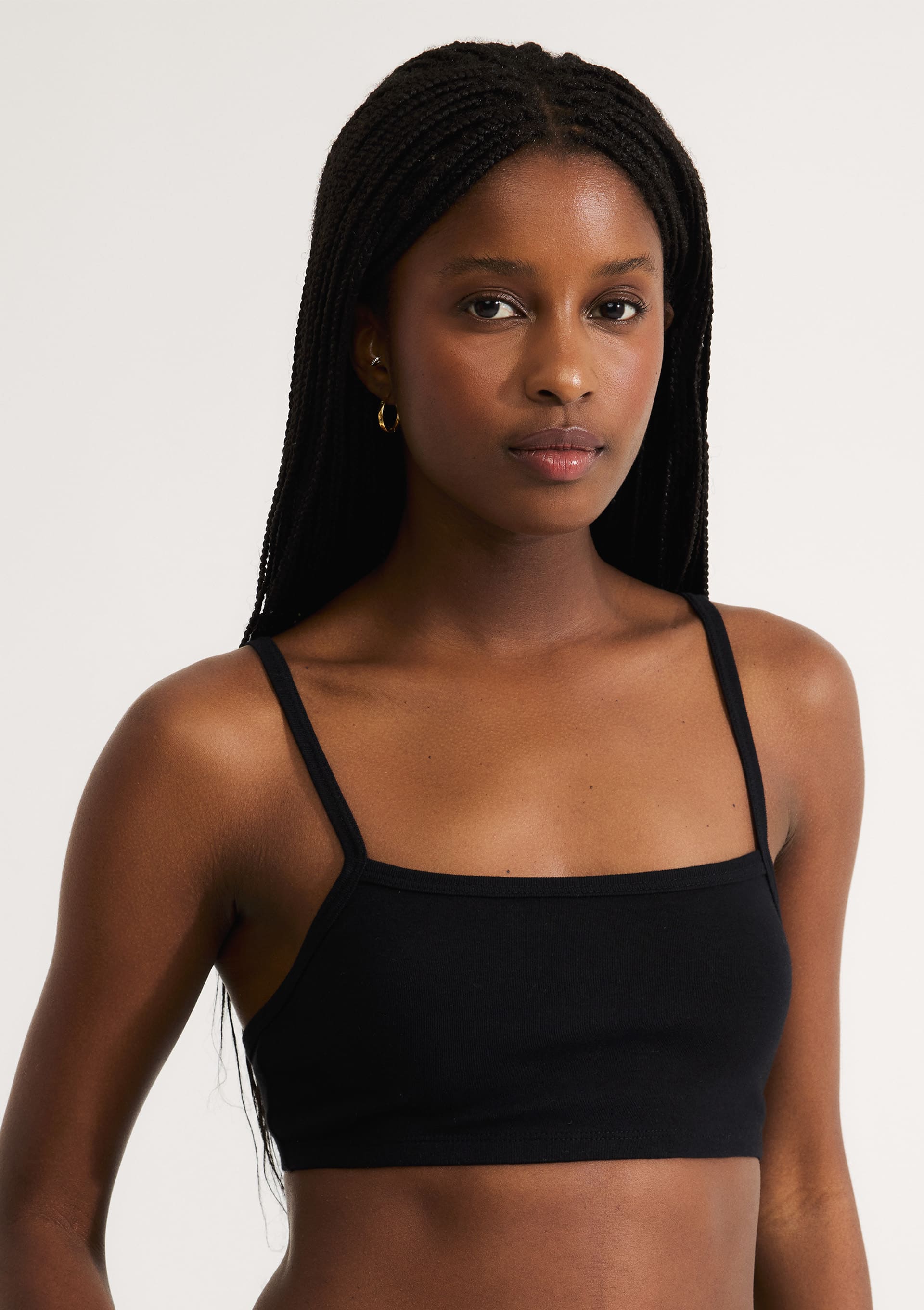 Top Alças Finas Com Elastano - Preto