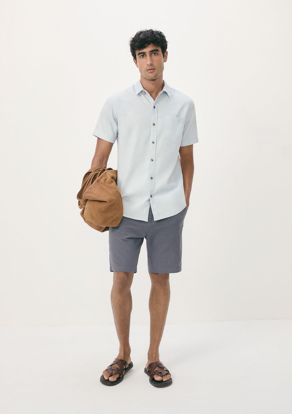 Bermuda Masculina Reta com Linho - Cinza
