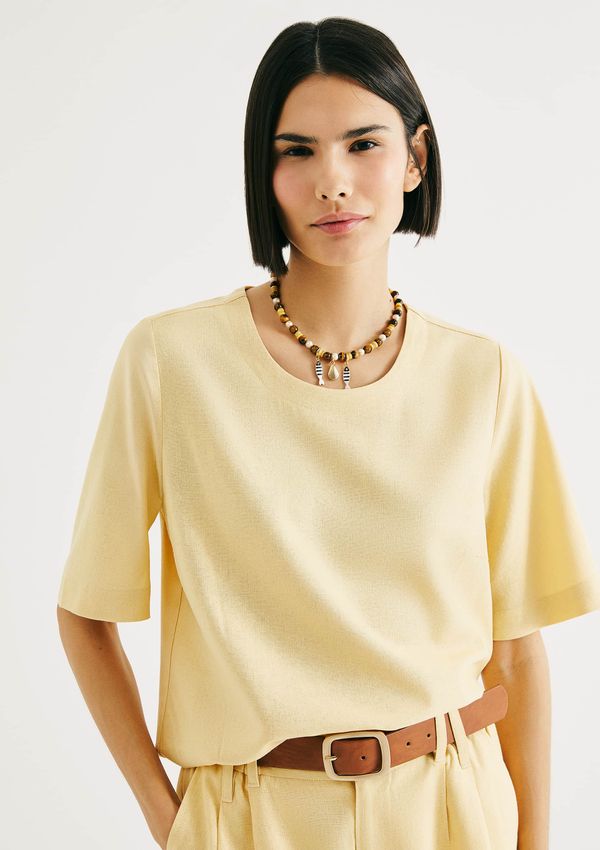 Blusa Feminina Manga Média Com Linho - Amarelo P