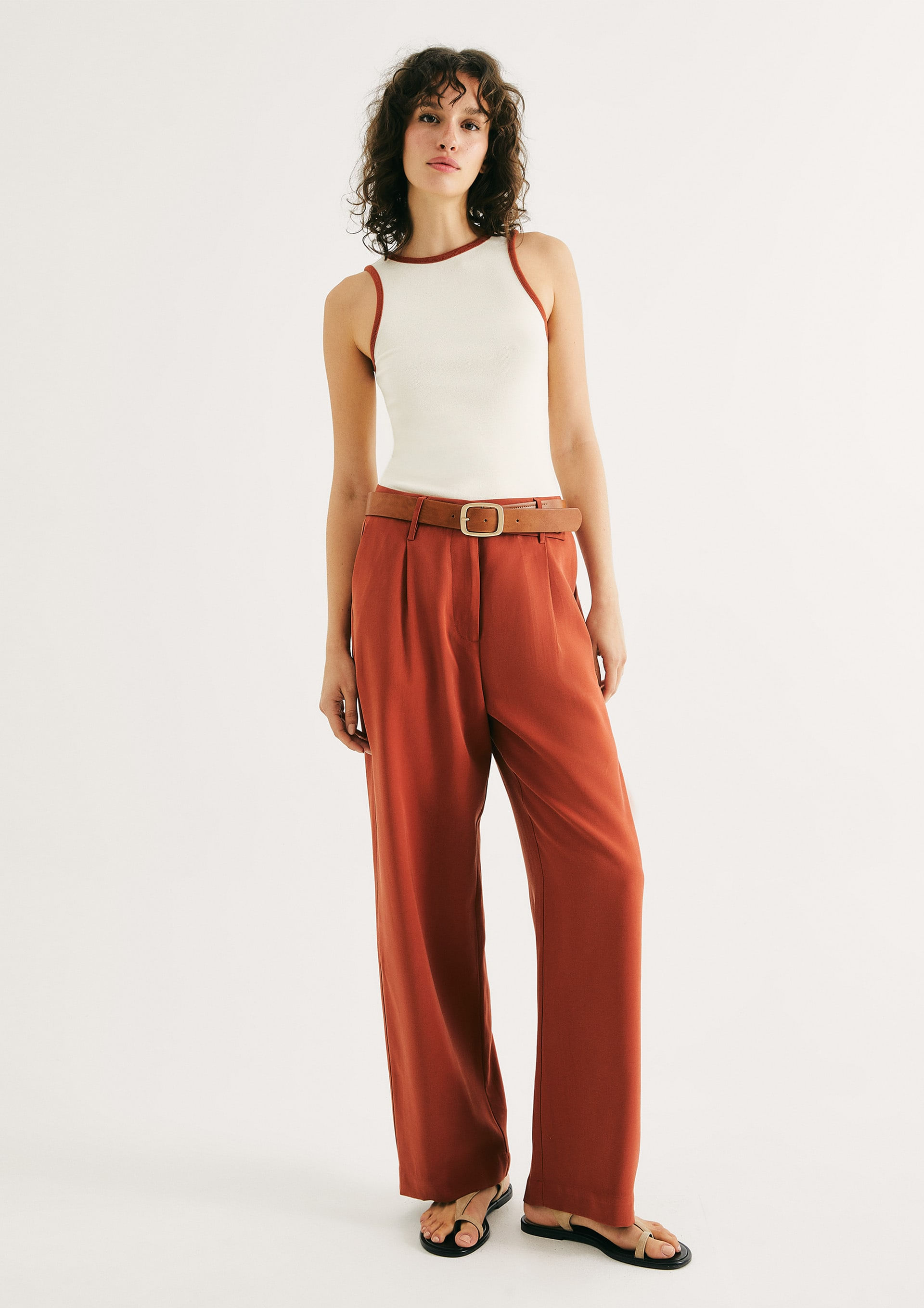 Calça Feminina Reta Cintura Alta Peach Touch - Terracota
