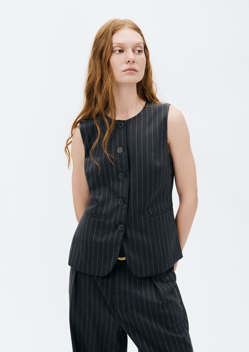 Colete Feminino Alongado Fio Tinto - Cinza