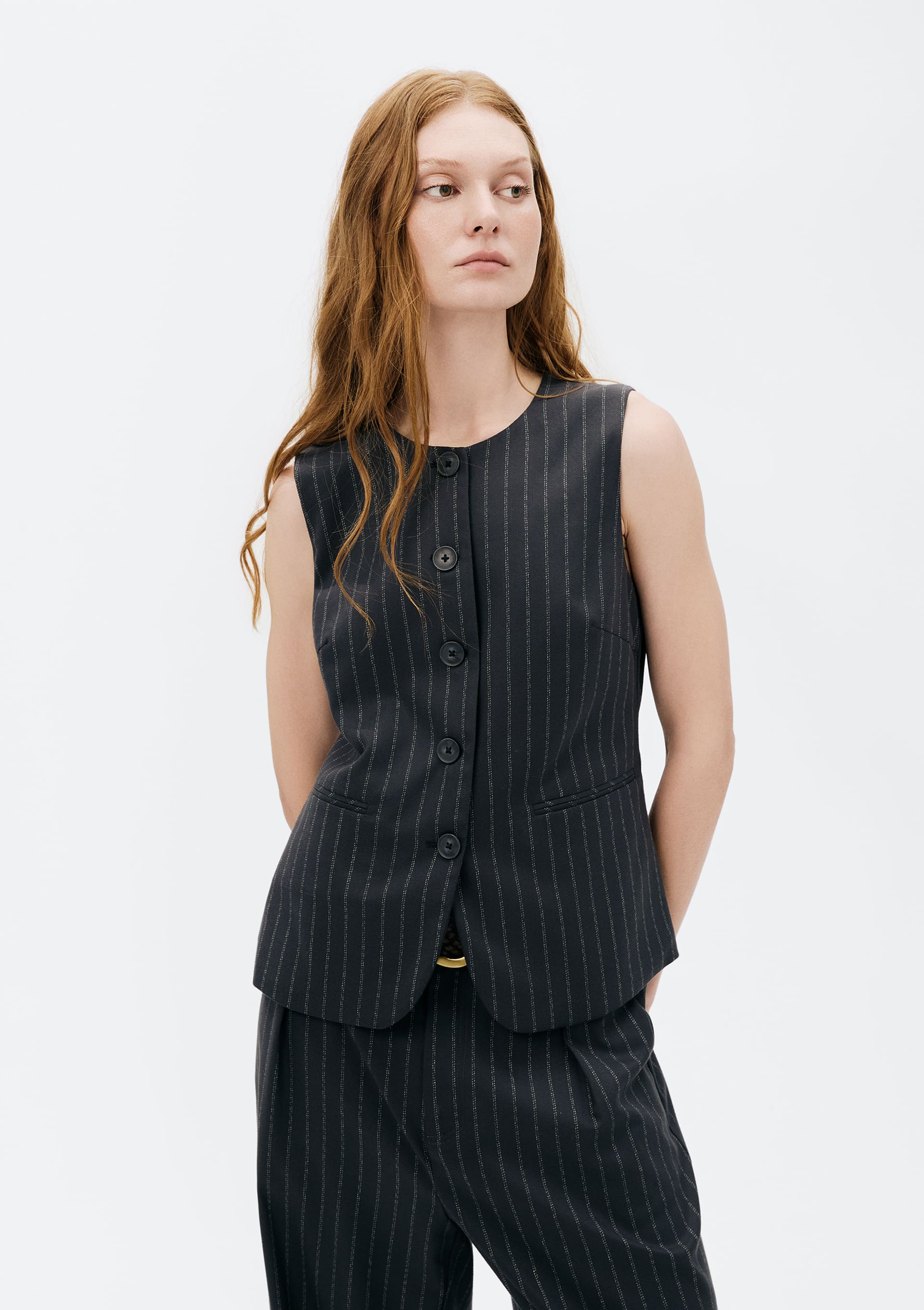 Colete Feminino Alongado Fio Tinto - Cinza
