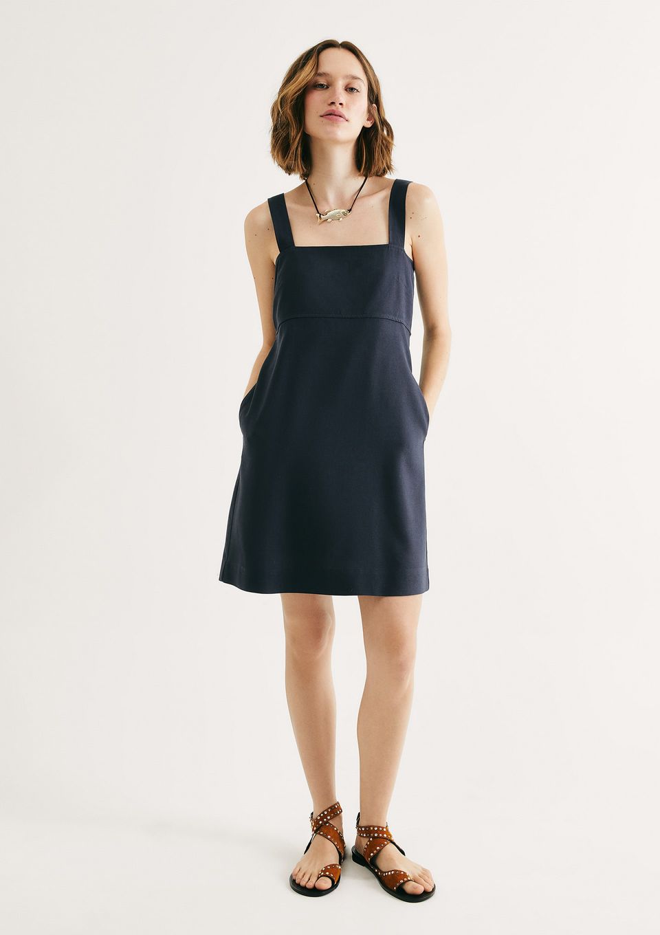 Vestido Curto Decote Quadrado - Azul