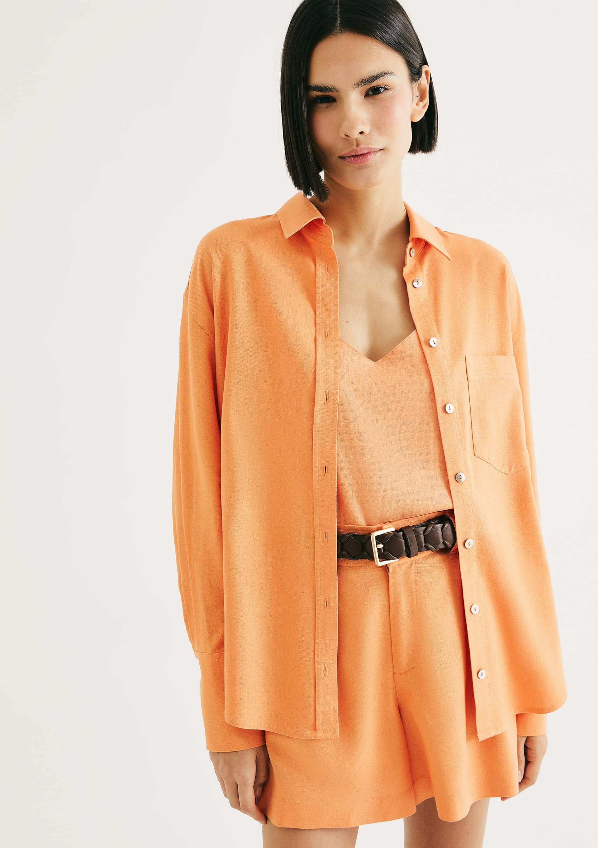 Camisa Feminina Manga Longa Oversized - Laranja