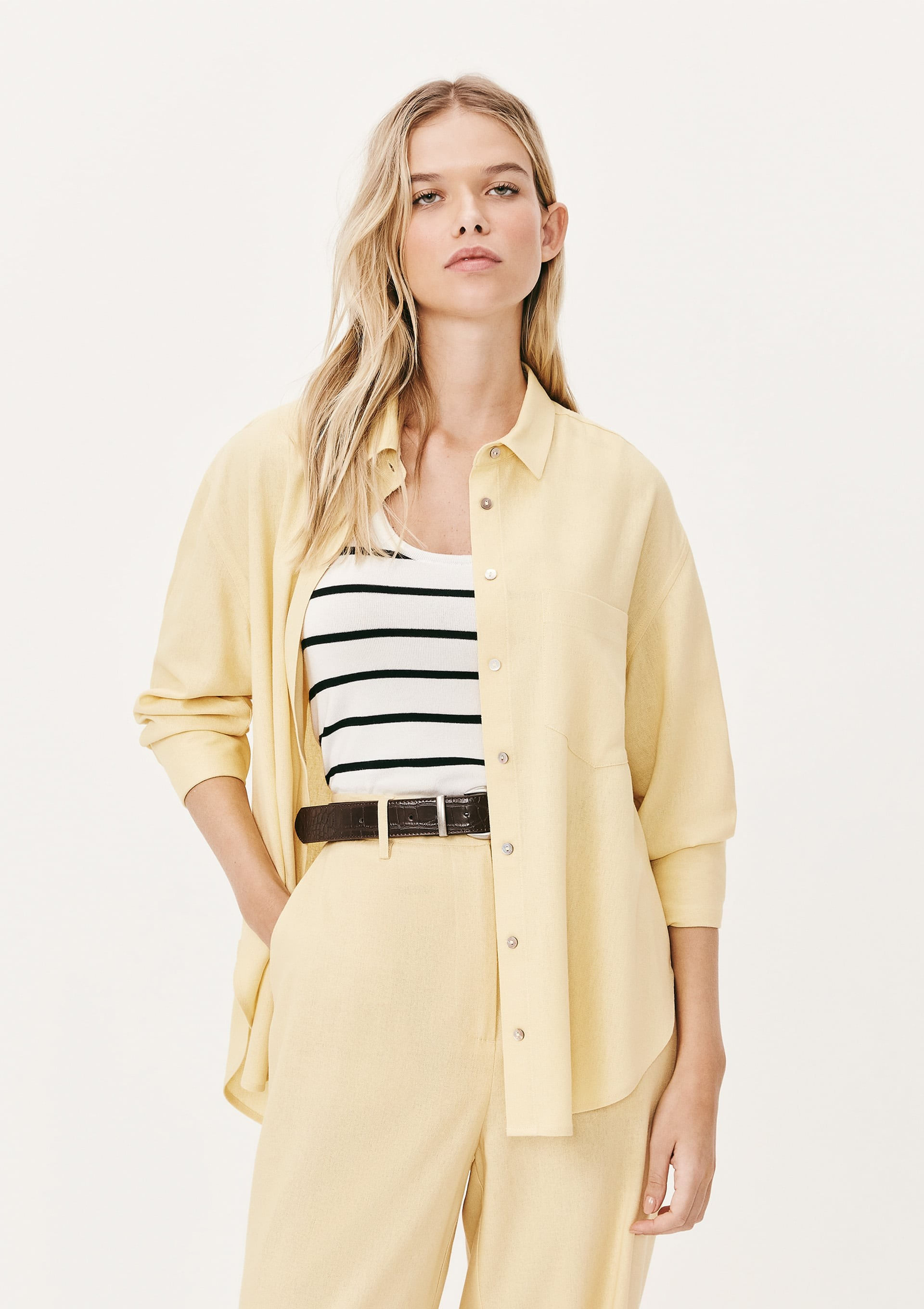 Camisa Feminina Manga Longa Oversized - Amarelo