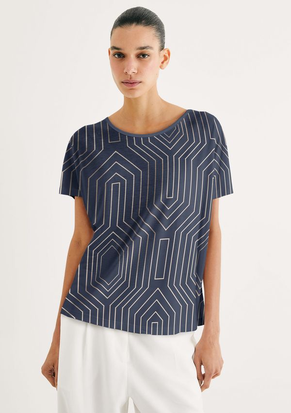 Blusa Feminina Manga Curta Estampada - Azul XG