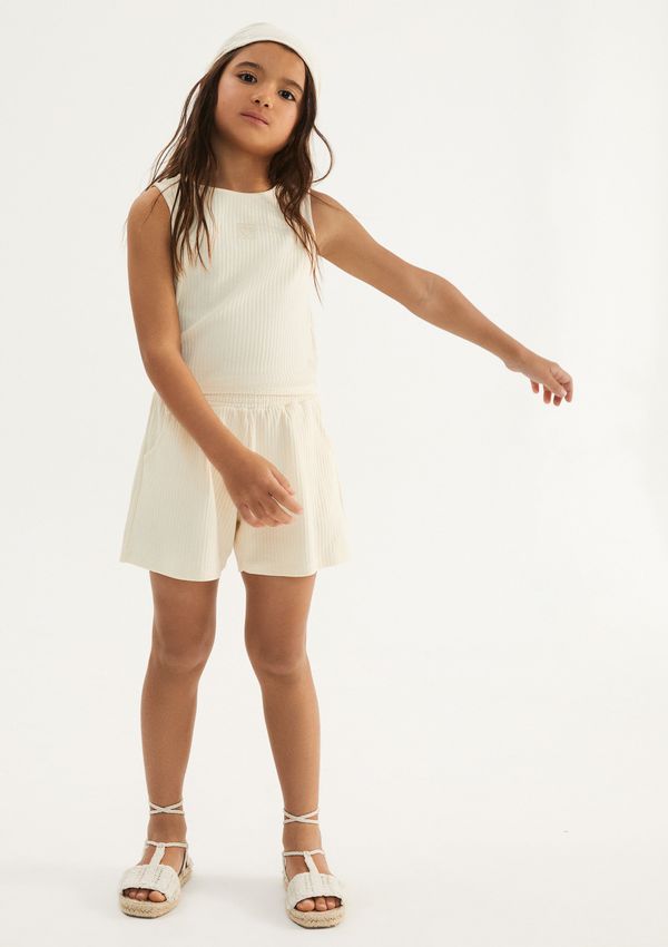 Conjunto Curto Infantil Menina Em Ribana Canelada - Creme 016