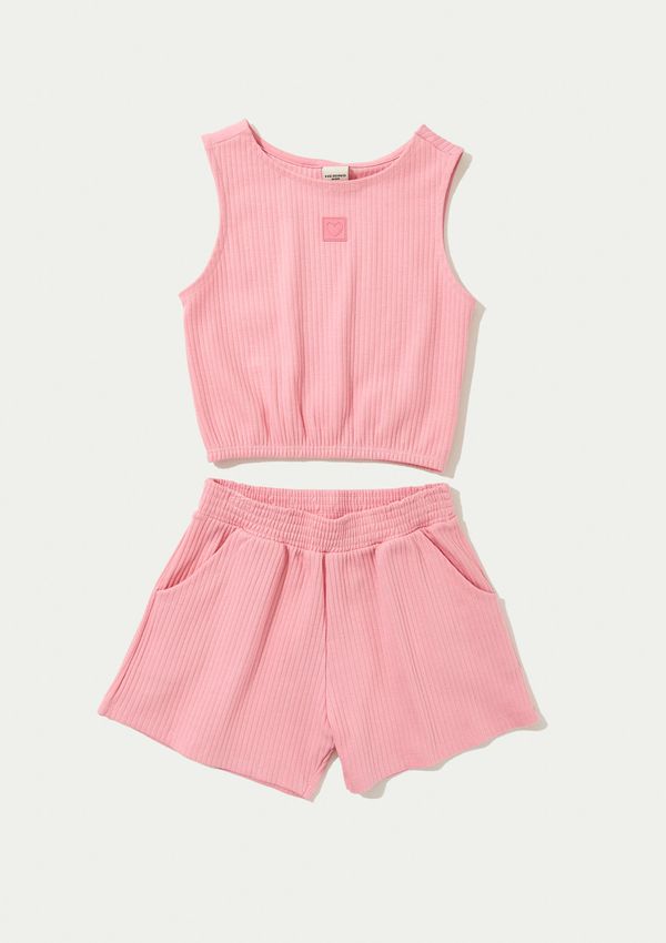 Conjunto Curto Infantil Menina Em Ribana Canelada - Rosa 016