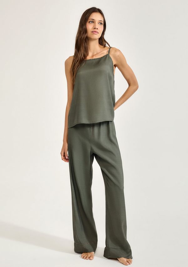 Pijama Longo Feminino Alças Finas Em Viscose - Verde M