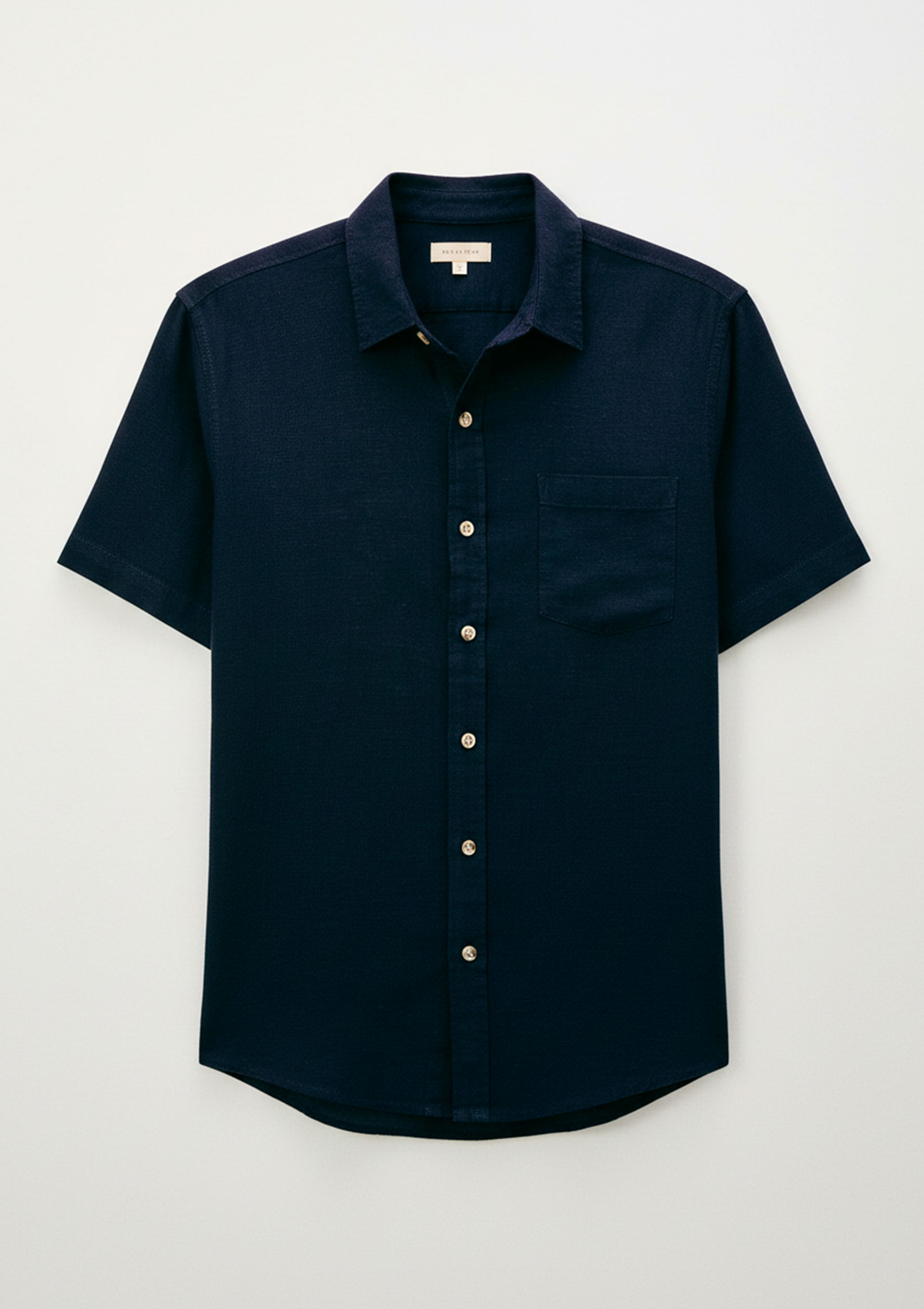 Camisa Básica Masculina Manga Curta Em Linho - Azul