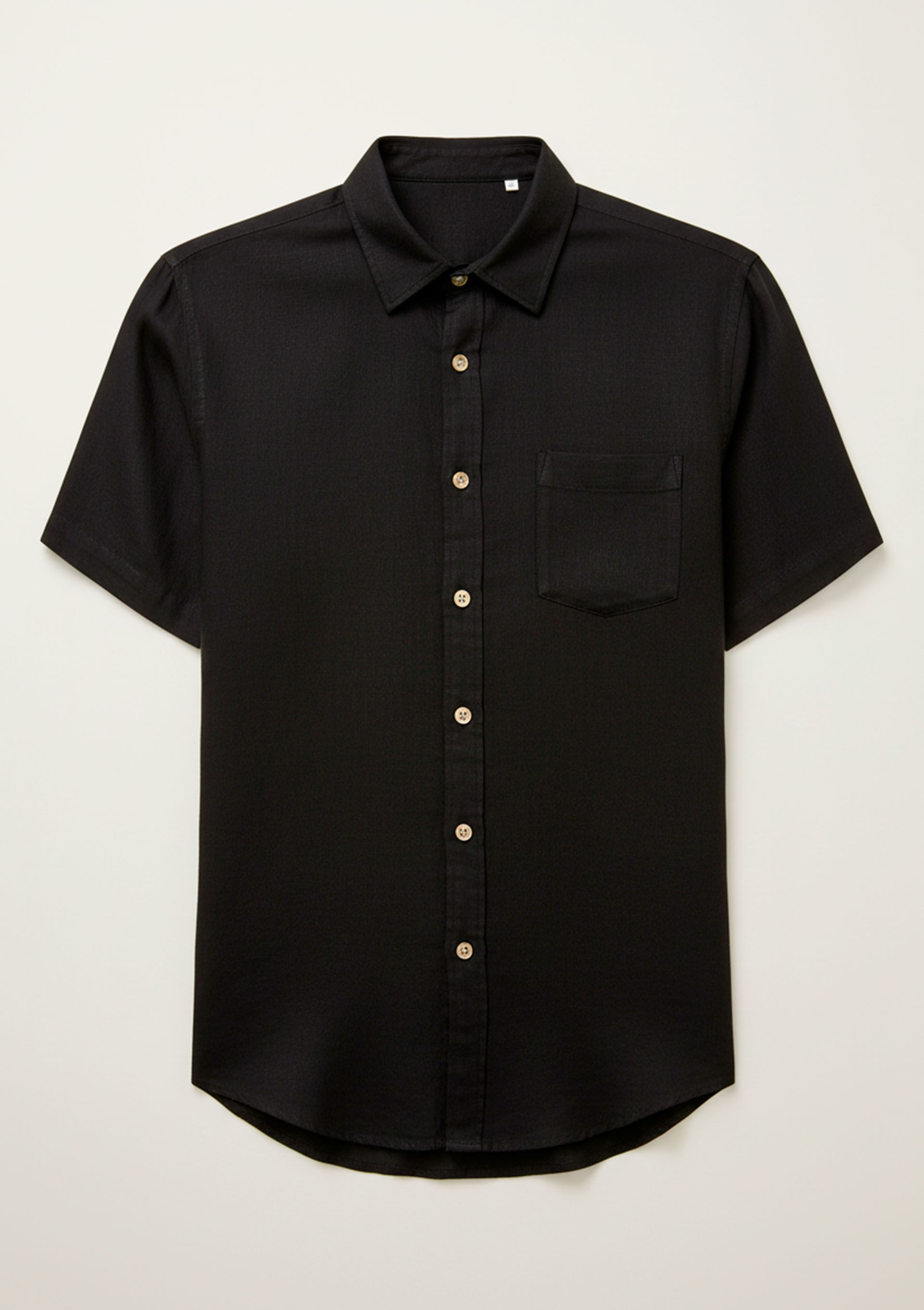 Camisa Básica Masculina Manga Curta Em Linho - Preto
