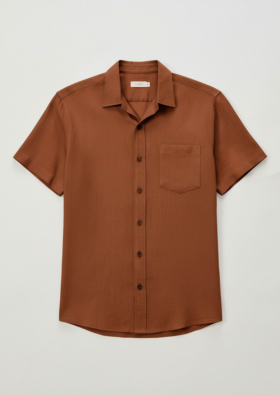 Camisa Básica Masculina Manga Curta em Linho - Marrom